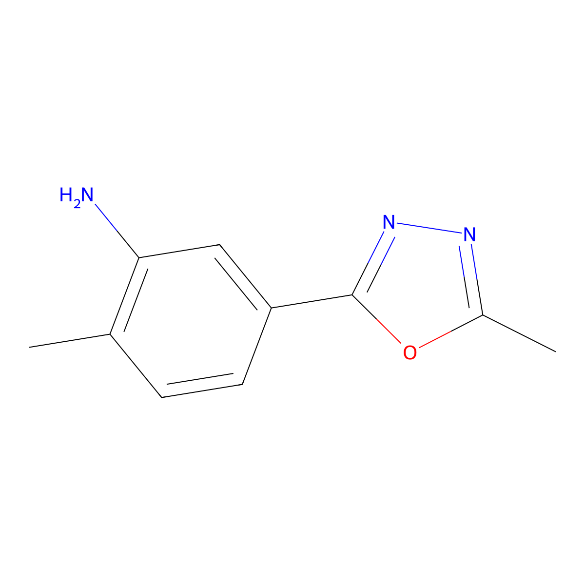 2-Methyl-5-(5-methyl-1,3,4-oxadiazol-2-YL)aniline molecular structure, CAS 796070-75-2