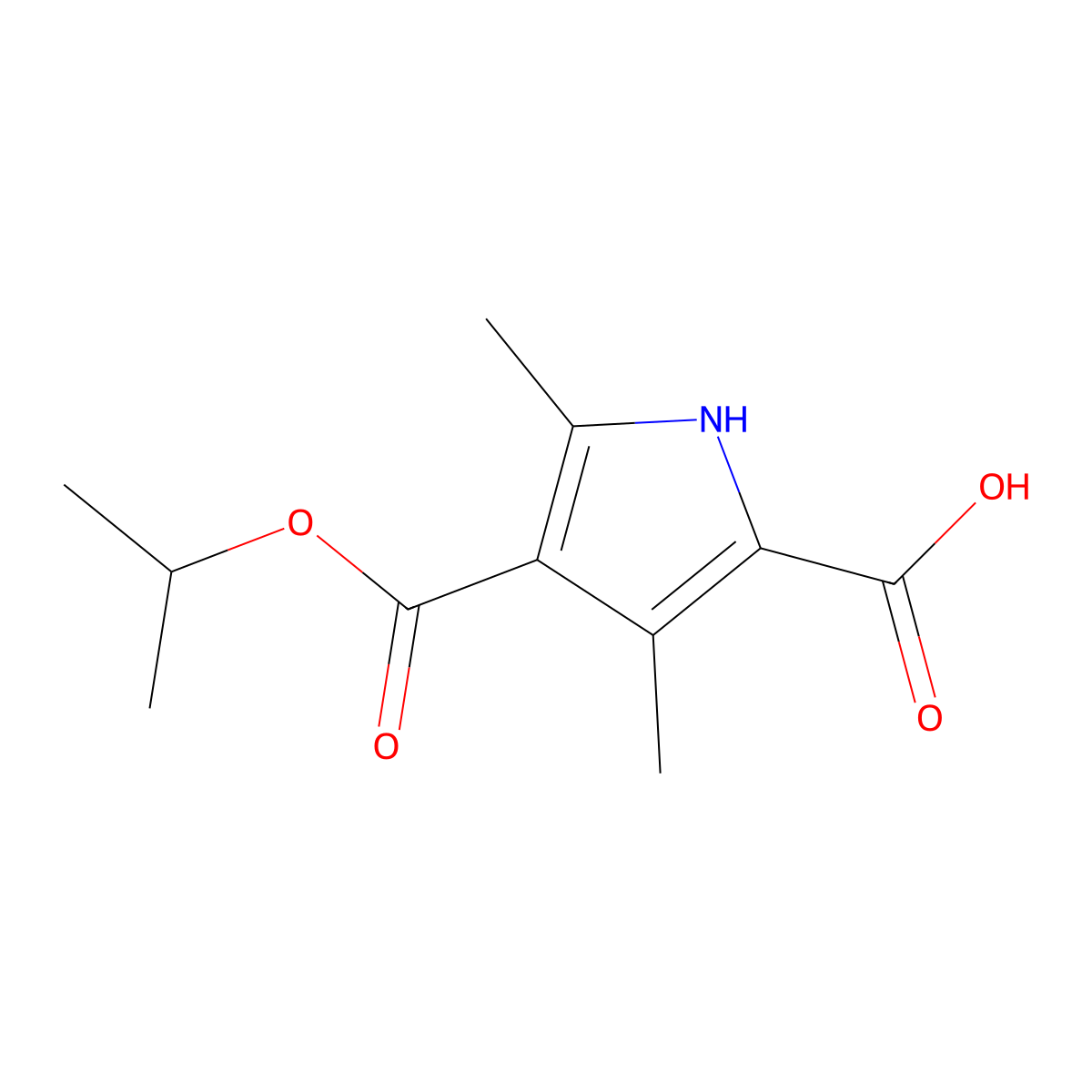 4-(isopropoxycarbonyl)-3,5-dimethyl-1H-pyrrole-2-carboxylic acid molecular structure, CAS 796079-90-8