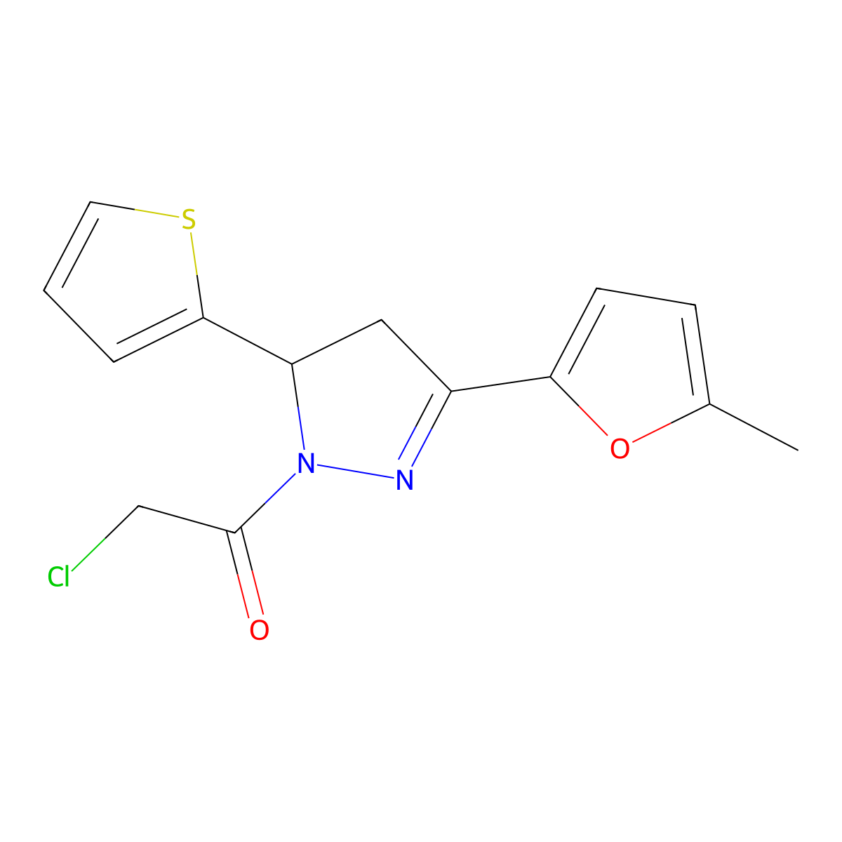 2-chloro-1-[3-(5-methylfuran-2-yl)-5-(thiophen-2-yl)-4,5-dihydro-1H-pyrazol-1-yl]ethan-1-one molecular structure, CAS 796084-56-5