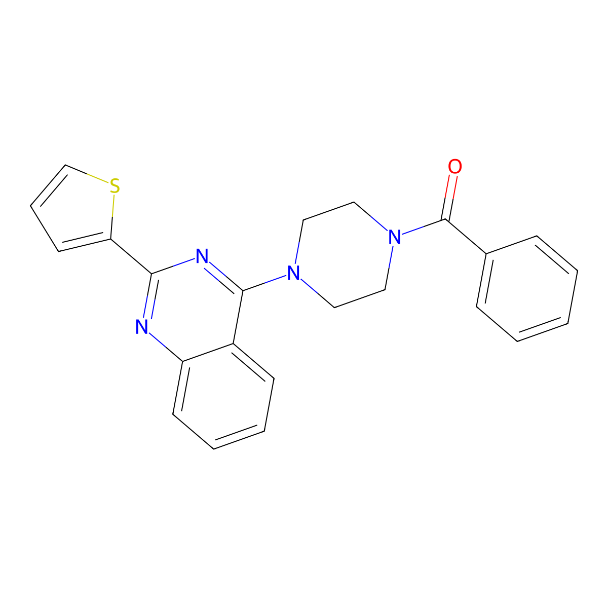 Phenyl(4-(2-(thiophen-2-yl)quinazolin-4-yl)piperazin-1-yl)methanone molecular structure, CAS 796085-51-3