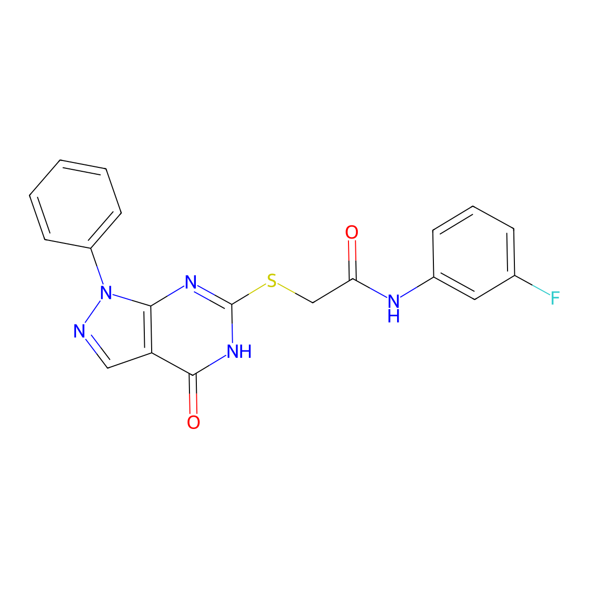 N-(3-fluorophenyl)-2-({4-oxo-1-phenyl-1H,4H,5H-pyrazolo[3,4-d]pyrimidin-6-yl}sulfanyl)acetamide molecular structure, CAS 796091-43-5