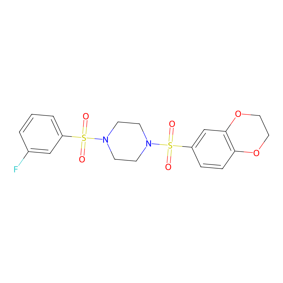 1-((2,3-Dihydrobenzo[b][1,4]dioxin-6-yl)sulfonyl)-4-((3-fluorophenyl)sulfonyl)piperazine molecular structure, CAS 796092-26-7