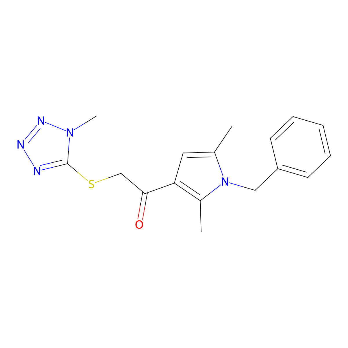 1-(1-Benzyl-2,5-dimethyl-1H-pyrrol-3-yl)-2-((1-methyl-1H-tetrazol-5-yl)thio)ethan-1-one molecular structure, CAS 796093-87-3