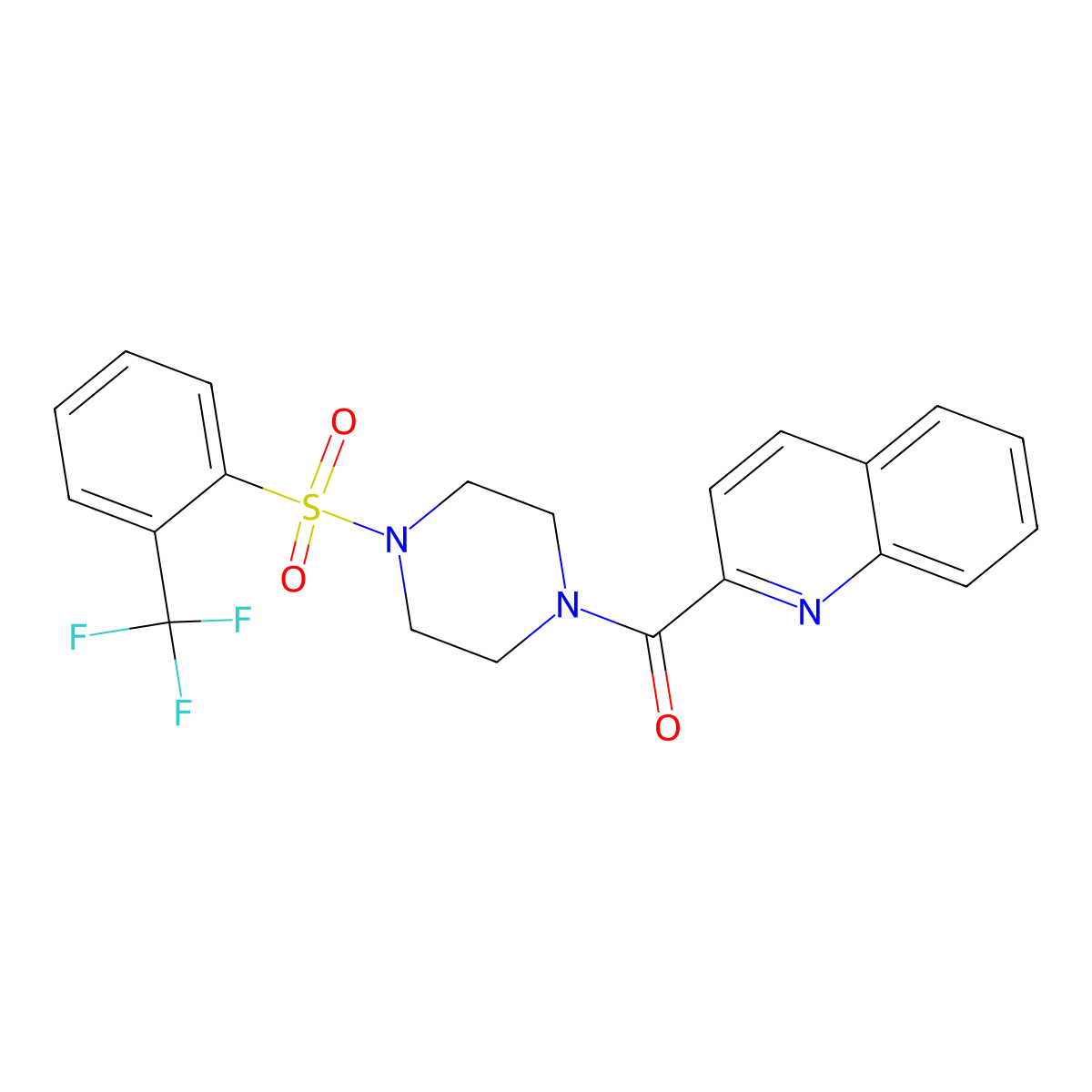 Quinolin-2-yl(4-((2-(trifluoromethyl)phenyl)sulfonyl)piperazin-1-yl)methanone molecular structure, CAS 796096-78-1