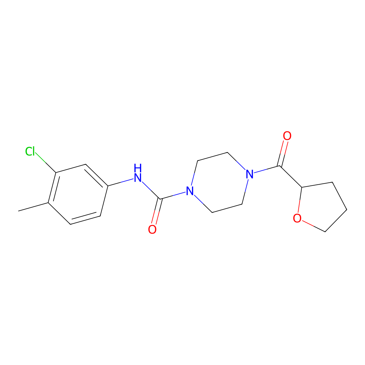 N-(3-chloro-4-methylphenyl)-4-(oxolane-2-carbonyl)piperazine-1-carboxamide molecular structure, CAS 796097-11-5