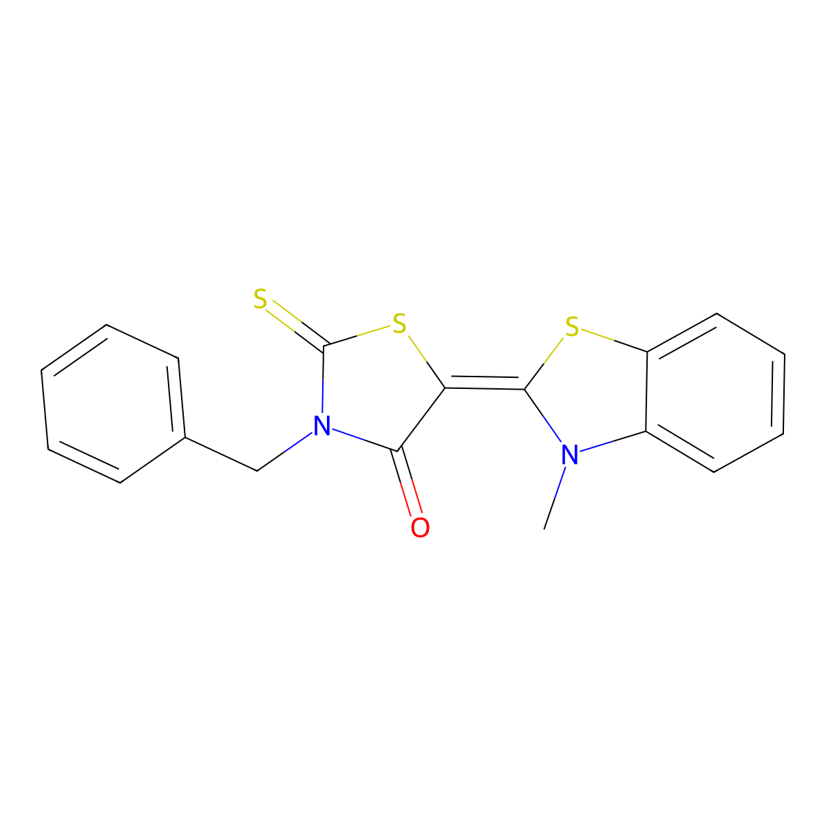 3-Benzyl-5-(3-methylbenzothiazolin-2-ylidene)-2-thioxothiazolidin-4-one molecular structure, CAS 79610-23-4