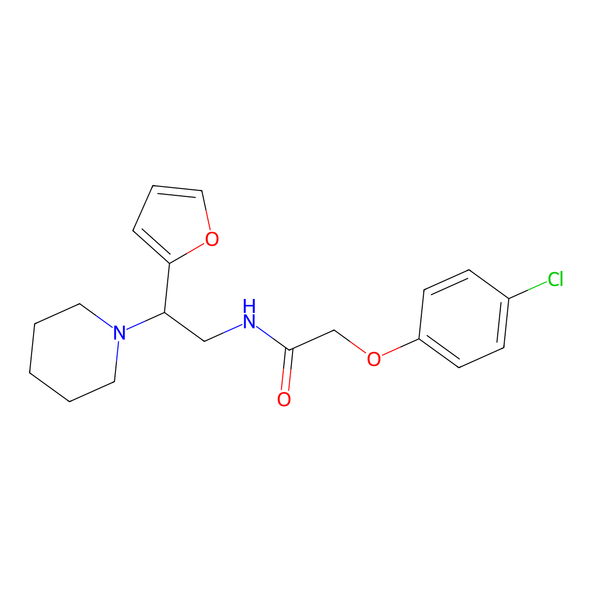 2-(4-chlorophenoxy)-N-[2-(furan-2-yl)-2-(piperidin-1-yl)ethyl]acetamide molecular structure, CAS 796100-43-1