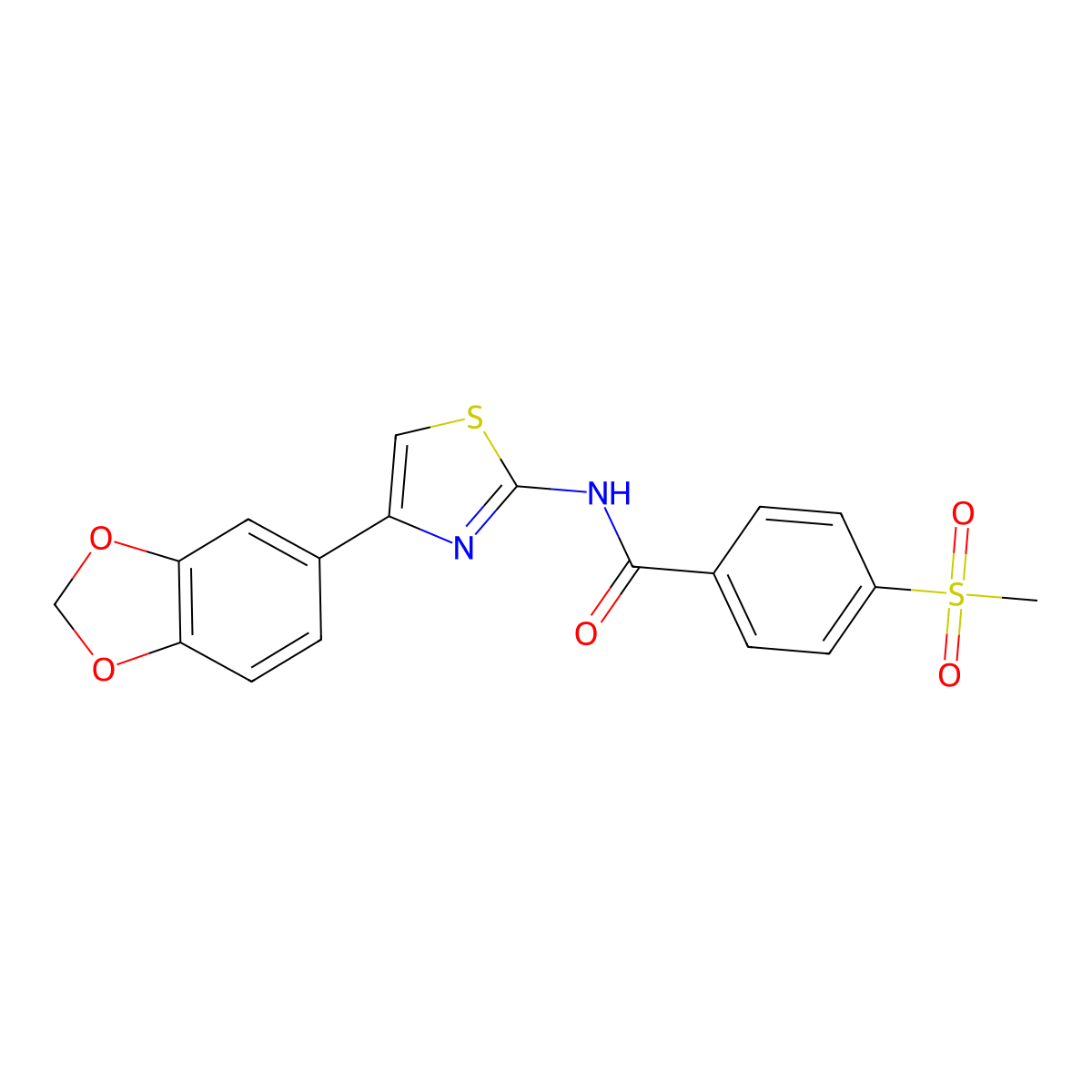 N-(4-(benzo[d][1,3]dioxol-5-yl)thiazol-2-yl)-4-(methylsulfonyl)benzamide molecular structure, CAS 796100-91-9