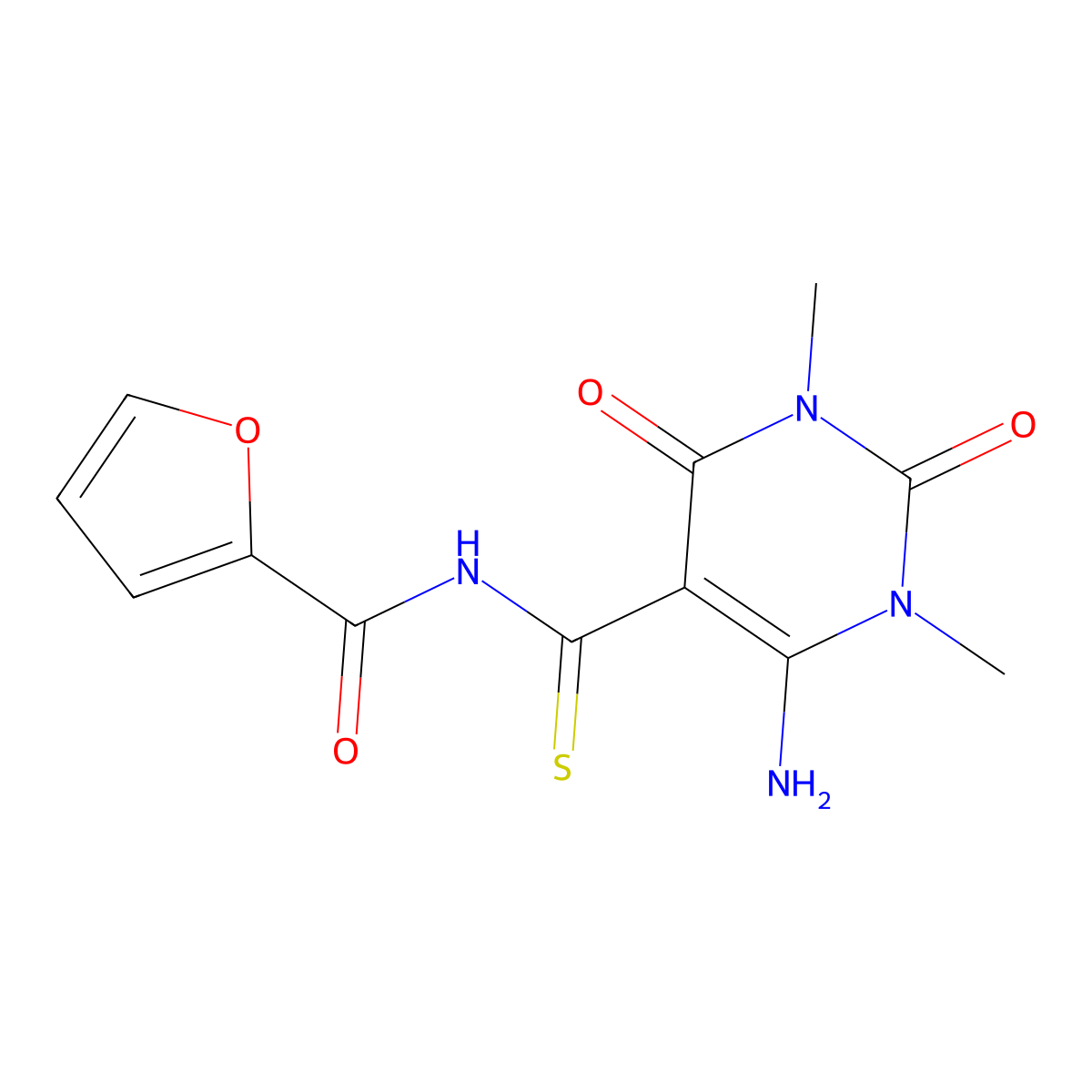 N-(6-amino-1,3-dimethyl-2,4-dioxo-1,2,3,4-tetrahydropyrimidine-5-carbothioyl)furan-2-carboxamide molecular structure, CAS 796103-17-8