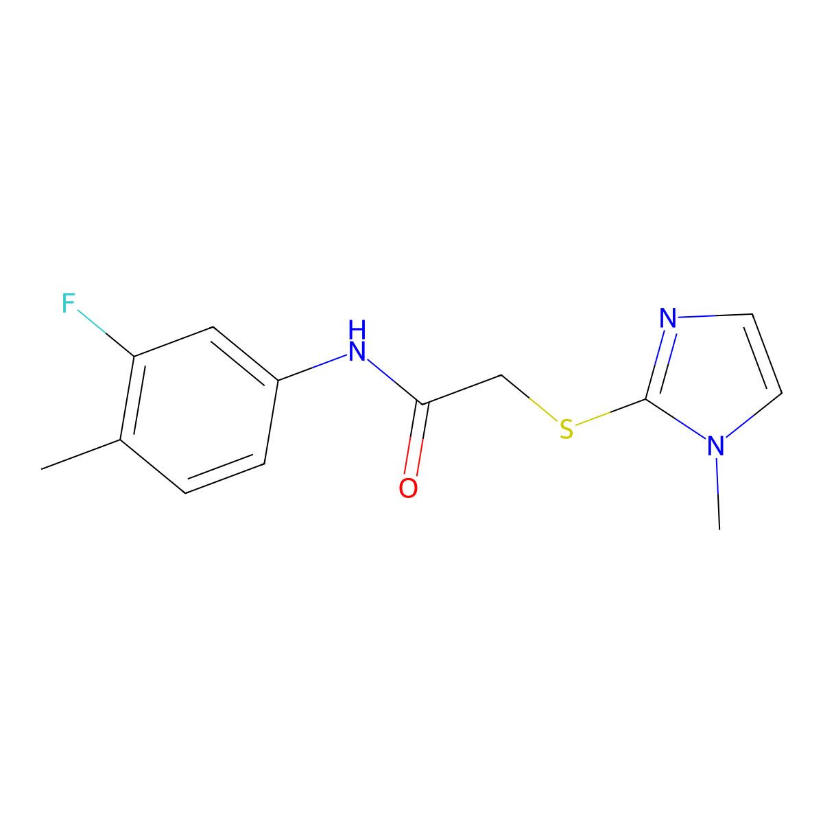 N-(3-fluoro-4-methylphenyl)-2-(1-methylimidazol-2-yl)sulfanylacetamide molecular structure, CAS 796116-57-9