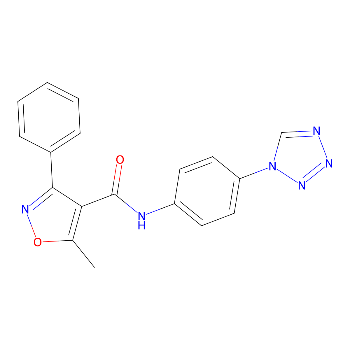 5-methyl-3-phenyl-N-[4-(1H-1,2,3,4-tetrazol-1-yl)phenyl]-1,2-oxazole-4-carboxamide molecular structure, CAS 796123-56-3