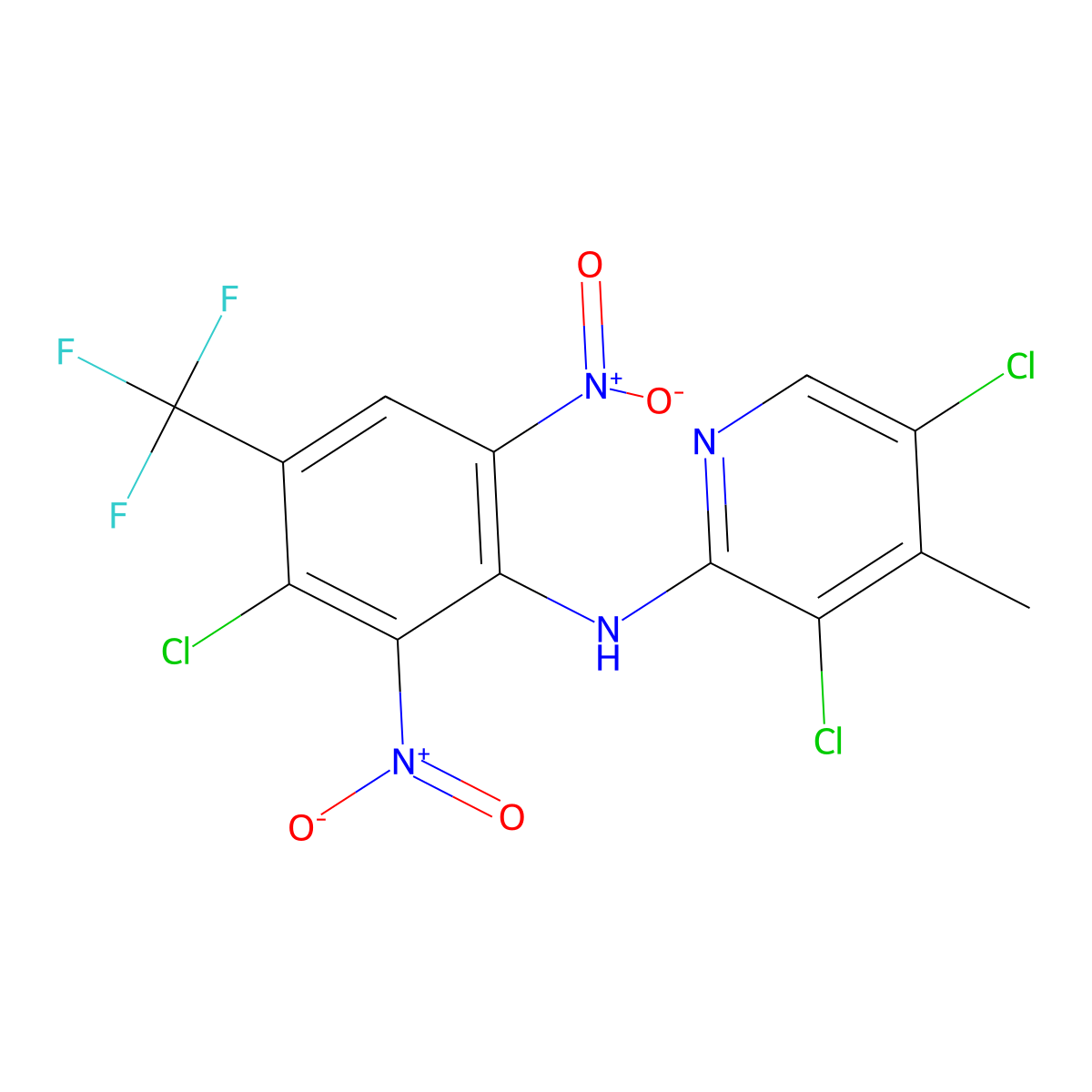 2-Pyridinamine, 3,5-dichloro-N-(3-chloro-2,6-dinitro-4-(trifluoromethyl)phenyl)-4-methyl- molecular structure, CAS 79614-64-5
