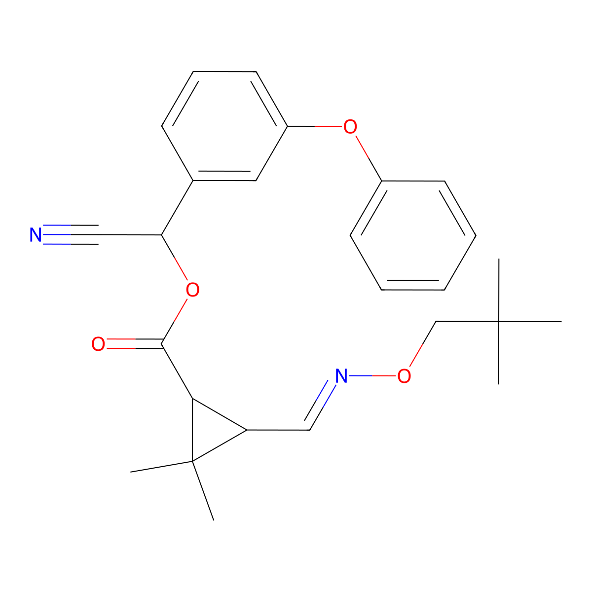 Cyclopropanecarboxylic acid, 3-(((2,2-dimethylpropoxy)imino)methyl)-2,2-dimethyl-, cyano(3-phenoxyphenyl)methyl ester molecular structure, CAS 79616-20-9