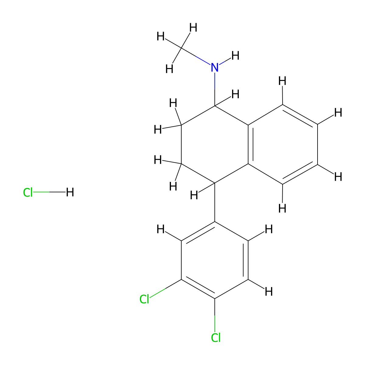 4-(3,4-dichlorophenyl)-N-methyl-1,2,3,4-tetrahydronaphthalen-1-amine hydrochloride molecular structure, CAS 79617-89-3