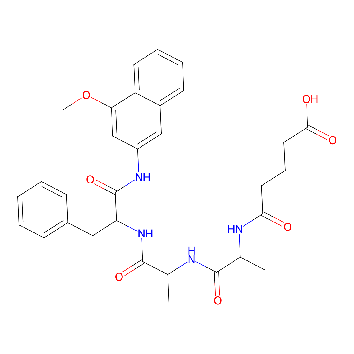 5-[[1-[[1-[[1-[(4-Methoxynaphthalen-2-yl)amino]-1-oxo-3-phenylpropan-2-yl]amino]-1-oxopropan-2-yl]amino]-1-oxopropan-2-yl]amino]-5-oxopentanoic acid molecular structure, CAS 79642-99-2