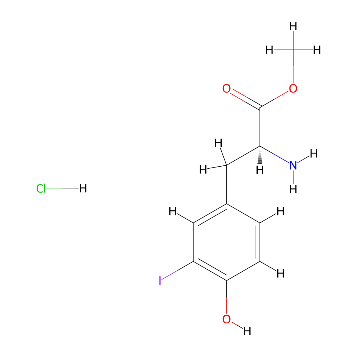 (S)-Methyl 2-amino-3-(4-hydroxy-3-iodophenyl)propanoate hydrochloride molecular structure, CAS 79677-58-0