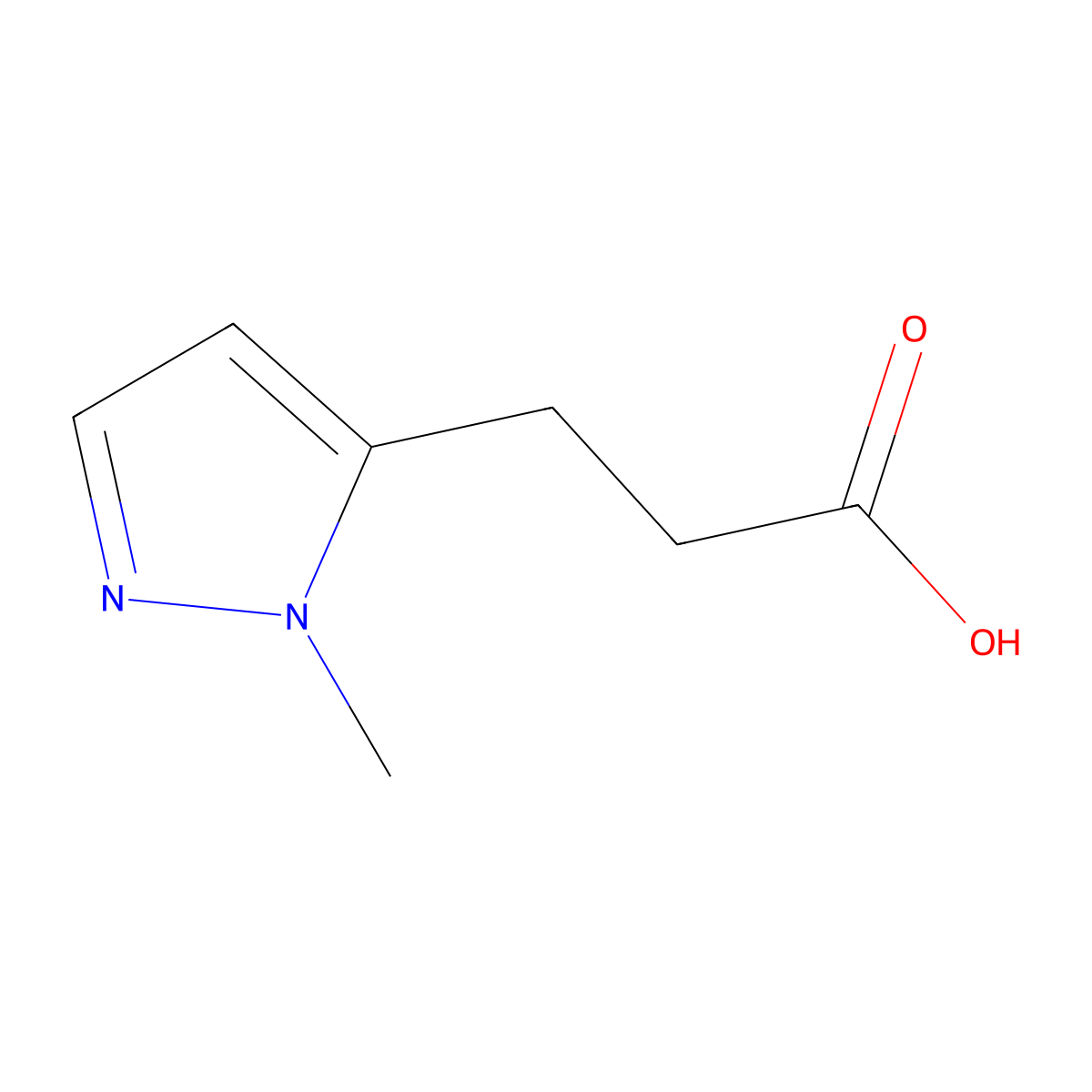 3-(1-methyl-1H-pyrazol-5-yl)propanoic acid molecular structure, CAS 796845-50-6