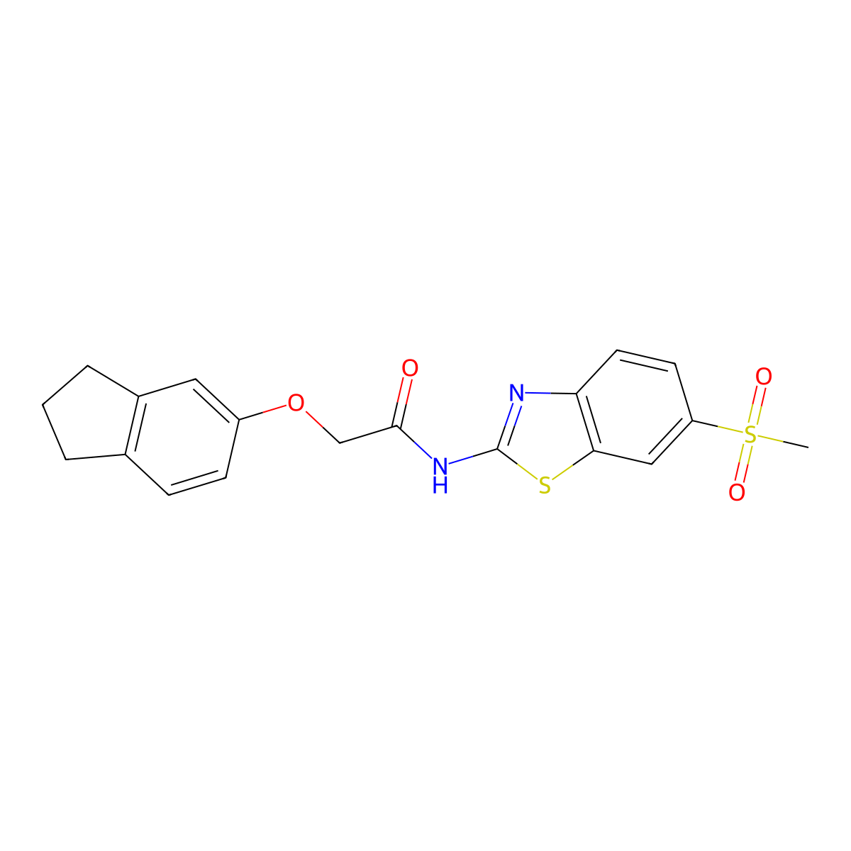 2-(2,3-dihydro-1H-inden-5-yloxy)-N-(6-methylsulfonyl-1,3-benzothiazol-2-yl)acetamide molecular structure, CAS 796857-94-8