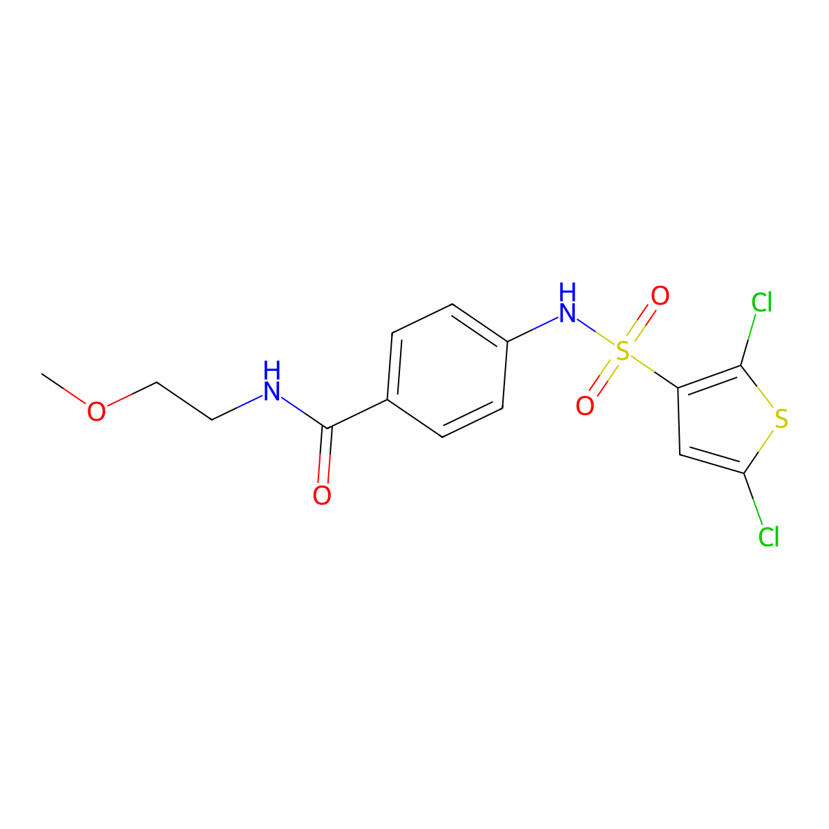 4-((2,5-Dichlorothiophene)-3-sulfonamido)-N-(2-methoxyethyl)benzamide molecular structure, CAS 796858-11-2