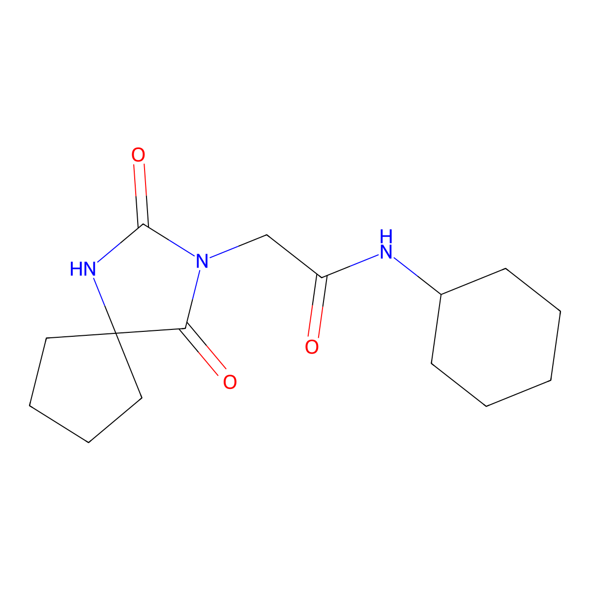 N-cyclohexyl-2-(2,4-dioxo-1,3-diazaspiro[4.4]nonan-3-yl)acetamide molecular structure, CAS 796859-92-2