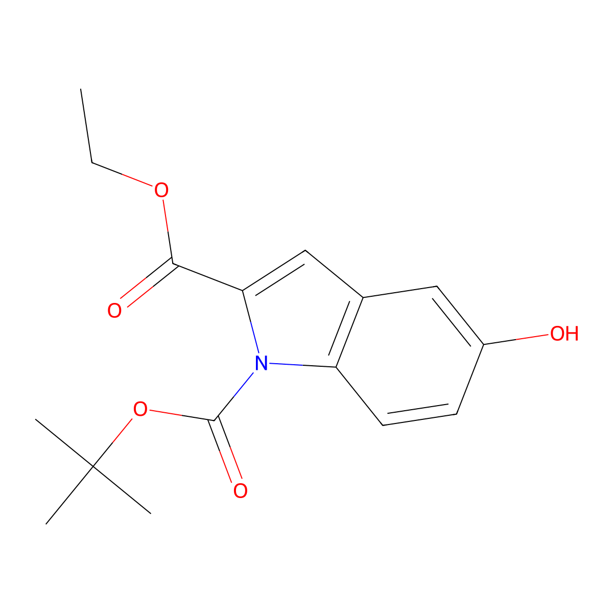 1-tert-butyl 2-ethyl 5-hydroxy-1H-indole-1,2-dicarboxylate molecular structure, CAS 796870-15-0