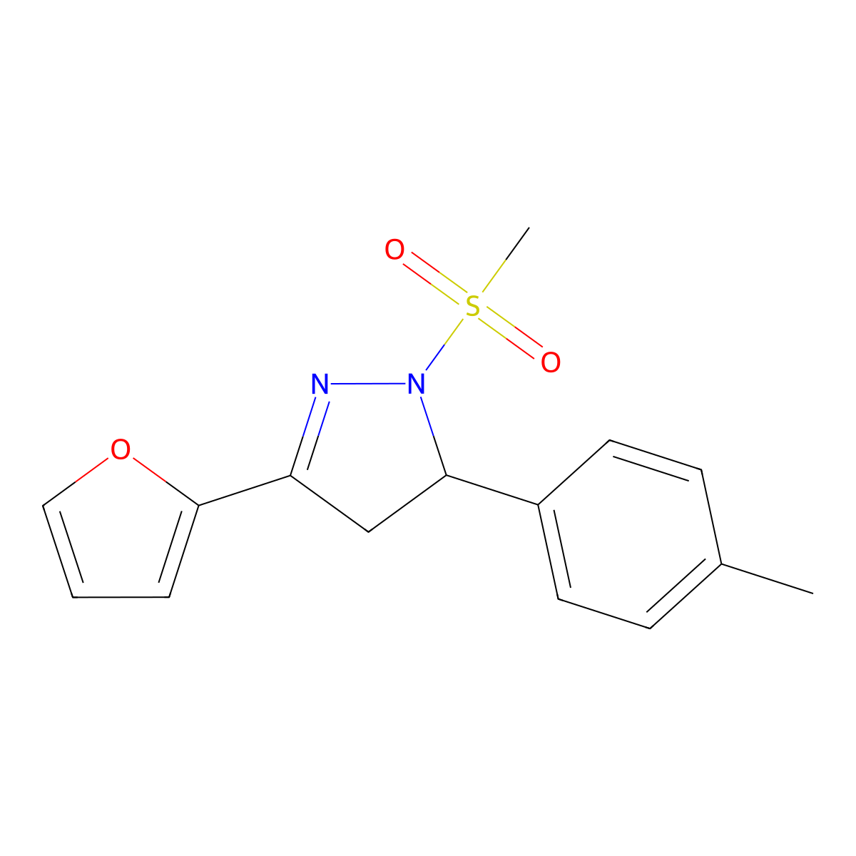 3-(furan-2-yl)-1-(methylsulfonyl)-5-(p-tolyl)-4,5-dihydro-1H-pyrazole molecular structure, CAS 796878-24-5