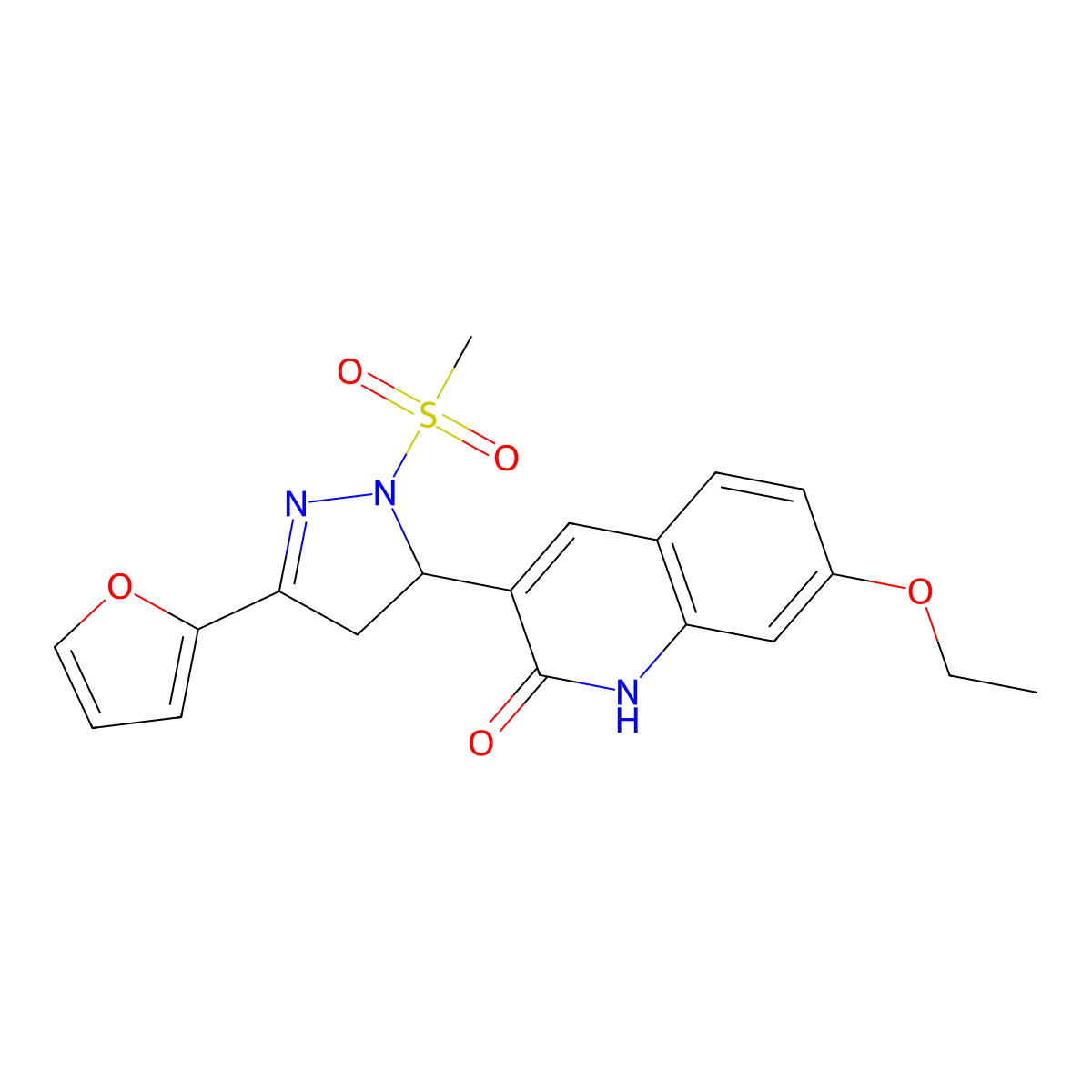 7-ethoxy-3-[5-(2-furanyl)-2-methylsulfonyl-3,4-dihydropyrazol-3-yl]-1H-quinolin-2-one molecular structure, CAS 796878-50-7