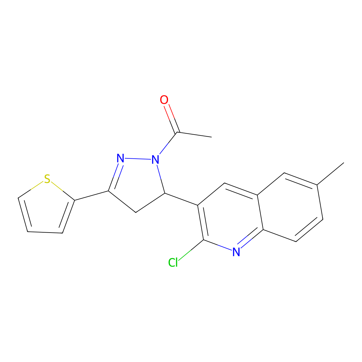 1-(5-(2-chloro-6-methylquinolin-3-yl)-3-(thiophen-2-yl)-4,5-dihydro-1H-pyrazol-1-yl)ethanone molecular structure, CAS 796878-74-5