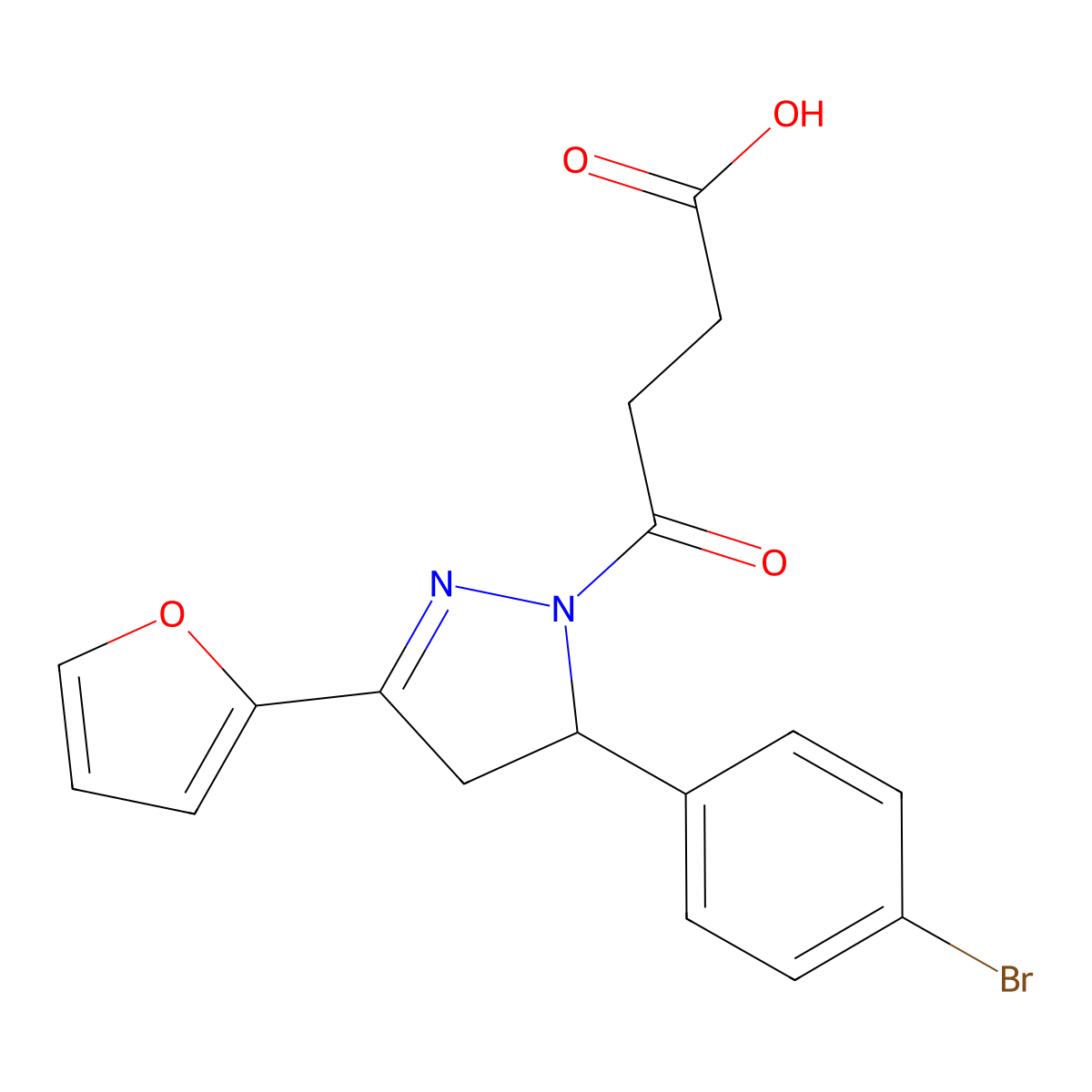 4-(5-(4-bromophenyl)-3-(furan-2-yl)-4,5-dihydro-1H-pyrazol-1-yl)-4-oxobutanoic acid molecular structure, CAS 796880-11-0