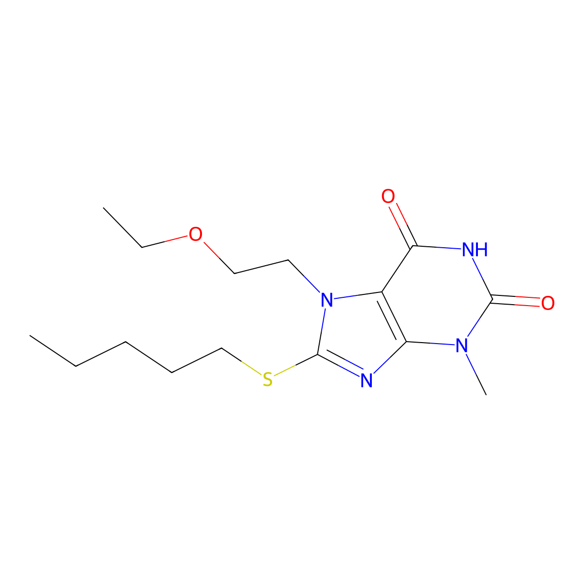 7-(2-ethoxyethyl)-3-methyl-8-(pentylthio)-1H-purine-2,6(3H,7H)-dione molecular structure, CAS 796880-74-5