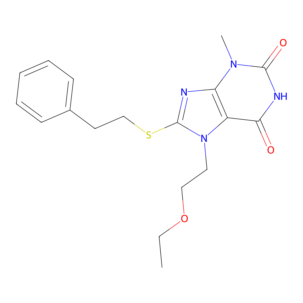 7-(2-ethoxyethyl)-3-methyl-8-(phenethylthio)-1H-purine-2,6(3H,7H)-dione molecular structure, CAS 796880-83-6