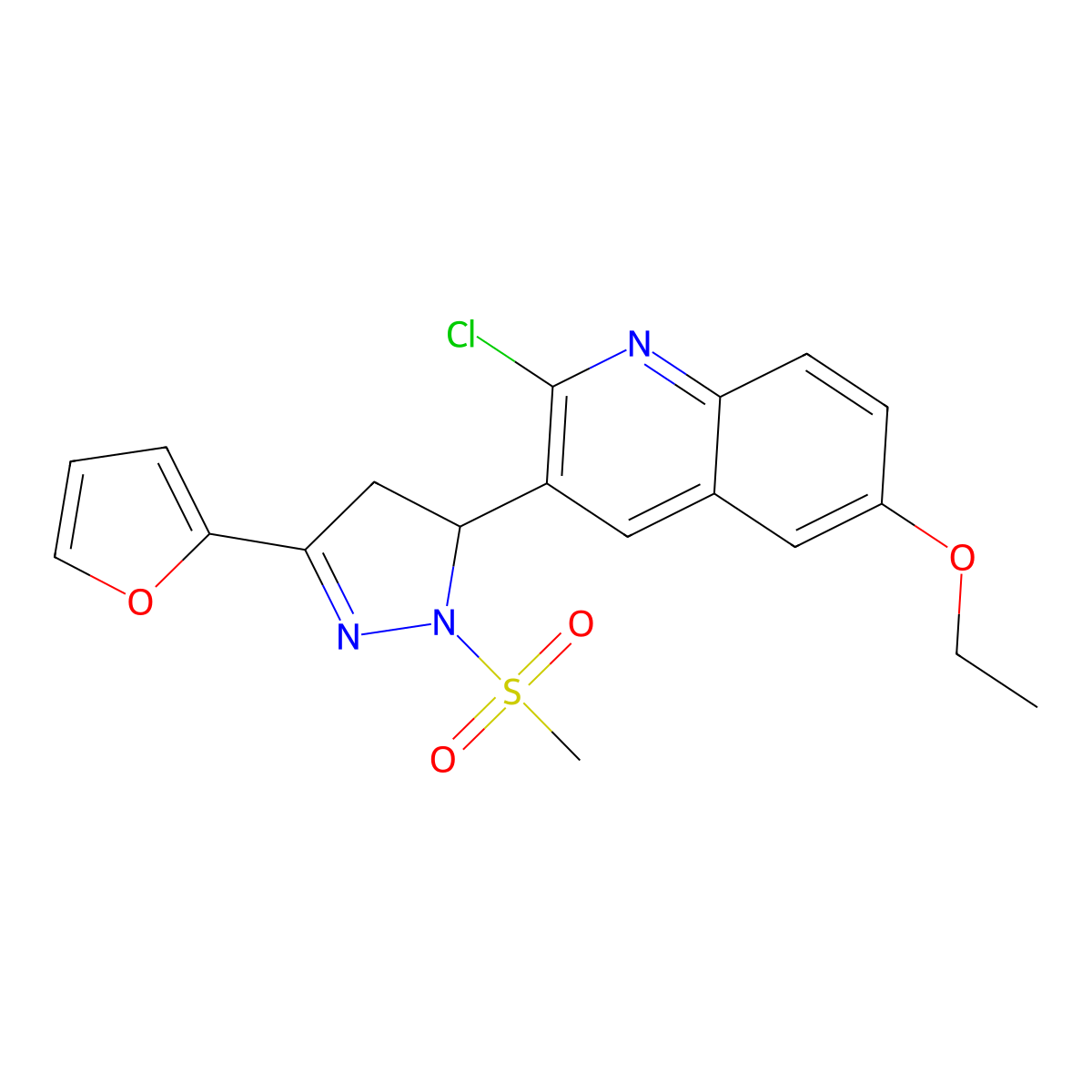 2-chloro-6-ethoxy-3-(3-(furan-2-yl)-1-(methylsulfonyl)-4,5-dihydro-1H-pyrazol-5-yl)quinoline molecular structure, CAS 796880-97-2