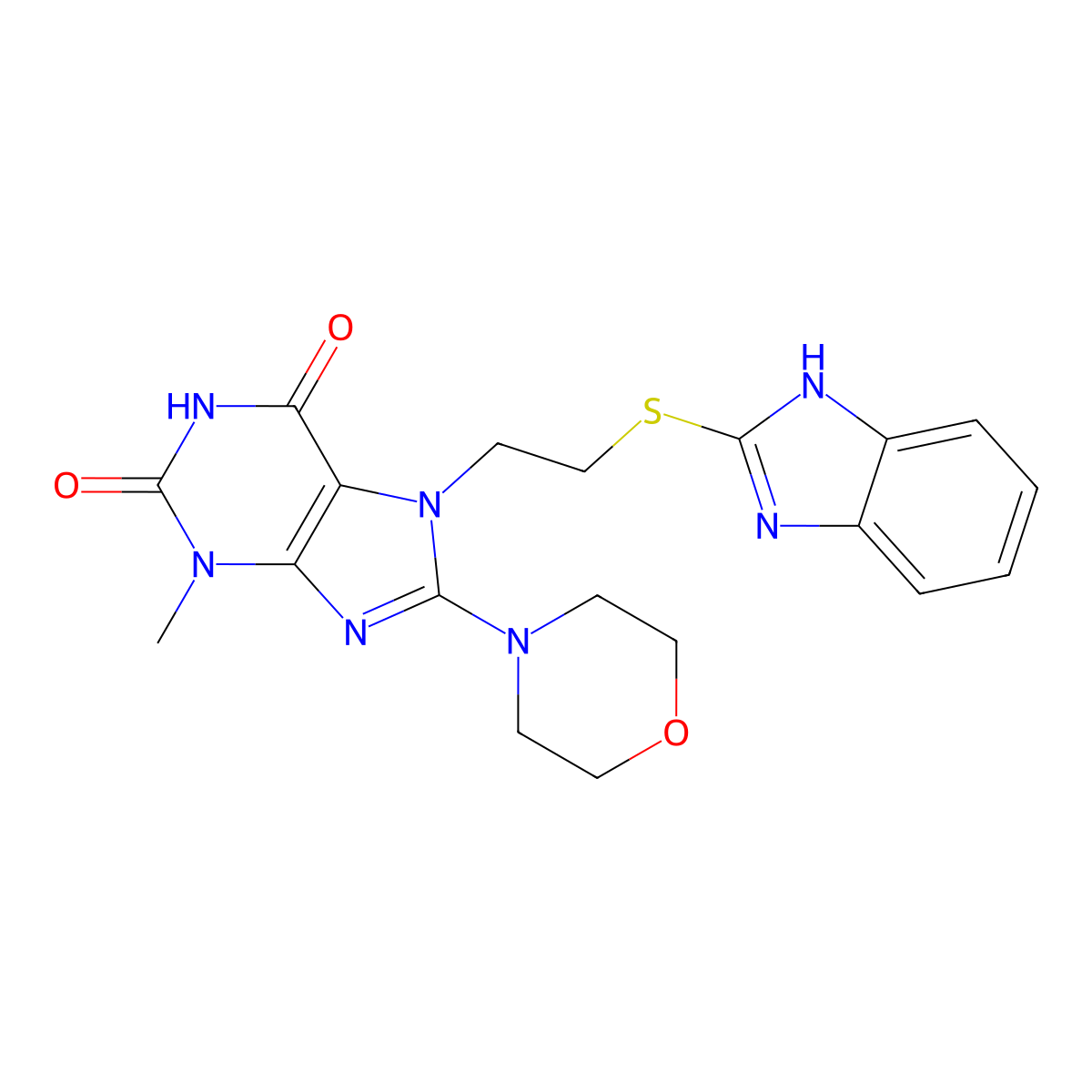 7-[2-(1H-benzimidazol-2-ylsulfanyl)ethyl]-3-methyl-8-morpholin-4-ylpurine-2,6-dione molecular structure, CAS 796881-03-3