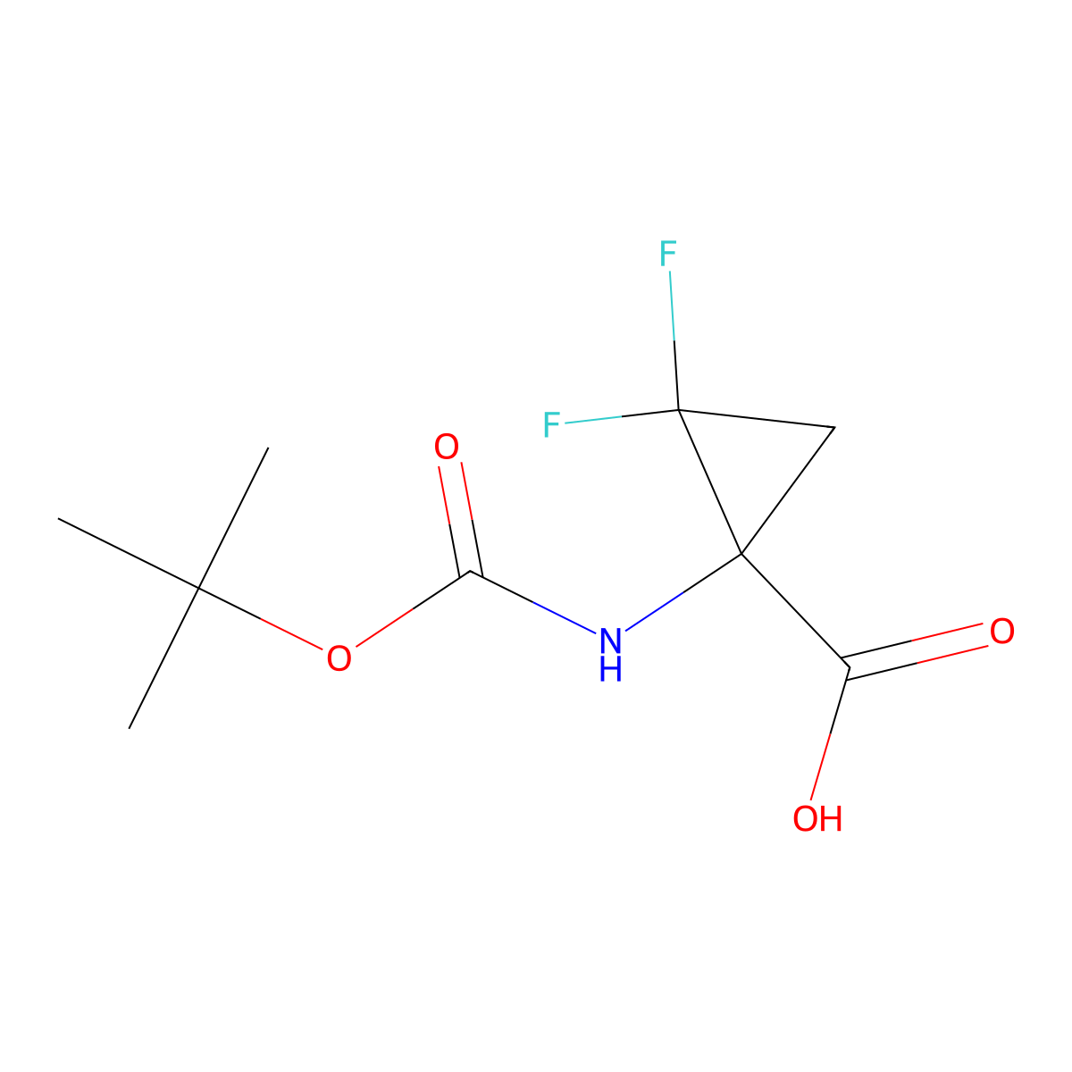 1-(((Tert-butoxy)carbonyl)amino)-2,2-difluorocyclopropane-1-carboxylic acid molecular structure, CAS 796882-45-6