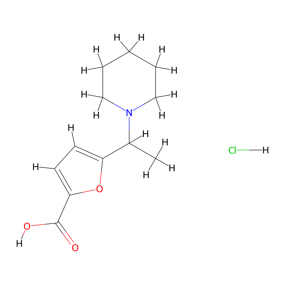 5-(1-(Piperidin-1-yl)ethyl)furan-2-carboxylic acid hydrochloride molecular structure, CAS 796886-78-7