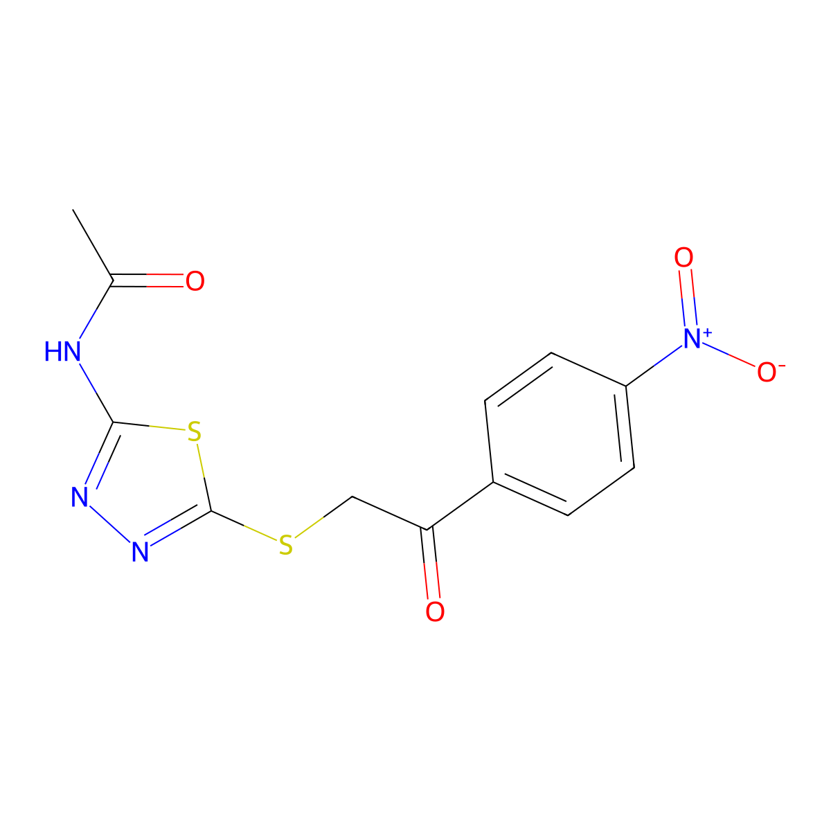 N-[5-[2-(4-nitrophenyl)-2-oxoethyl]sulfanyl-1,3,4-thiadiazol-2-yl]acetamide molecular structure, CAS 796887-37-1