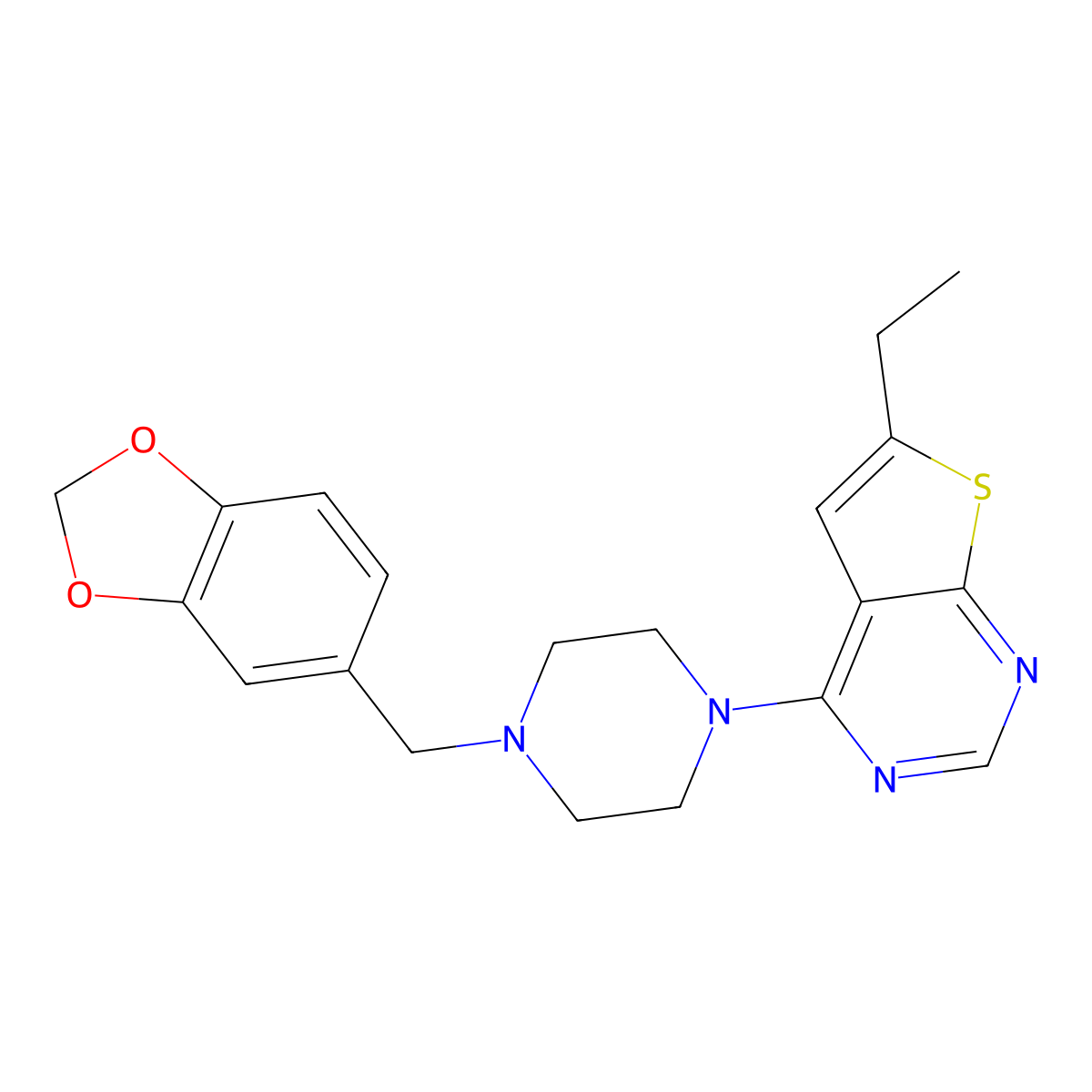 4-[4-(1,3-Benzodioxol-5-ylmethyl)piperazin-1-yl]-6-ethylthieno[2,3-d]pyrimidine molecular structure, CAS 796887-95-1
