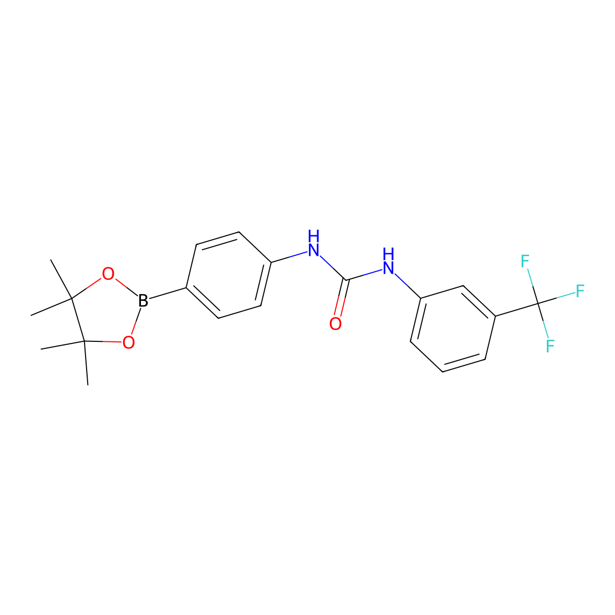 1-(4-(4,4,5,5-Tetramethyl-1,3,2-dioxaborolan-2-yl)phenyl)-3-(3-(trifluoromethyl)phenyl)urea molecular structure, CAS 796967-48-1