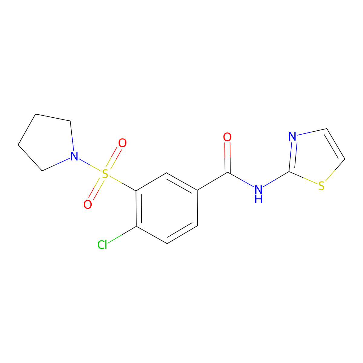 4-chloro-3-pyrrolidin-1-ylsulfonyl-N-(1,3-thiazol-2-yl)benzamide molecular structure, CAS 796988-09-5