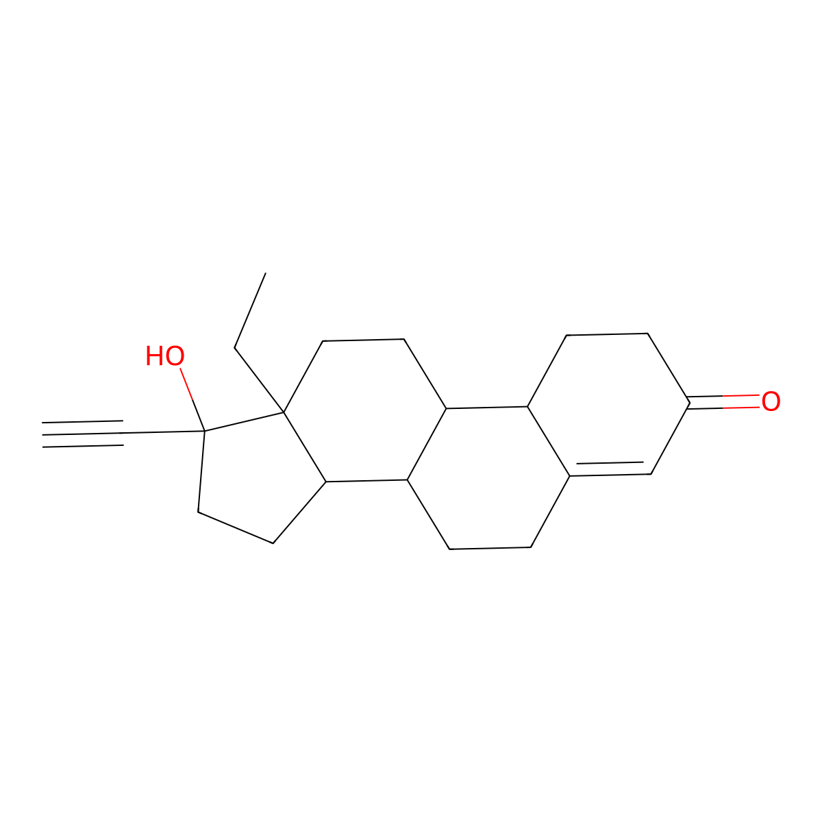 (8alpha,9beta,10alpha,13alpha,14beta)-13-Ethyl-17-hydroxy-18,19-dinorpregn-4-en-20-yn-3-one molecular structure, CAS 797-64-8
