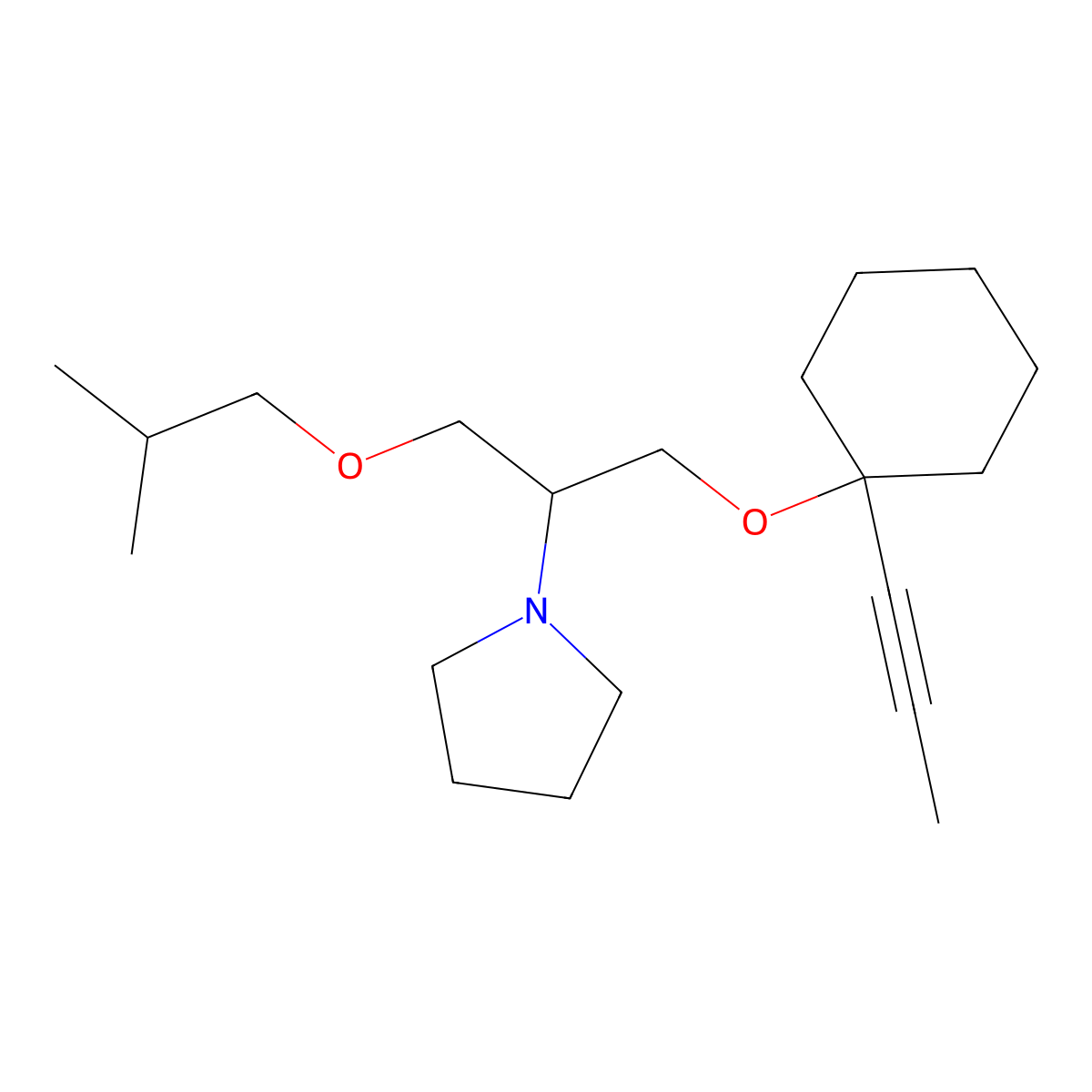 1-(1-((2-Methylpropoxy)methyl)-2-((1-(1-propynyl)cyclohexyl)oxy)ethyl)pyrrolidine molecular structure, CAS 79700-61-1