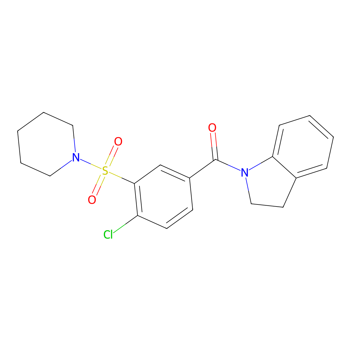 (4-Chloro-3-(piperidin-1-ylsulfonyl)phenyl)(indolin-1-yl)methanone molecular structure, CAS 797013-66-2