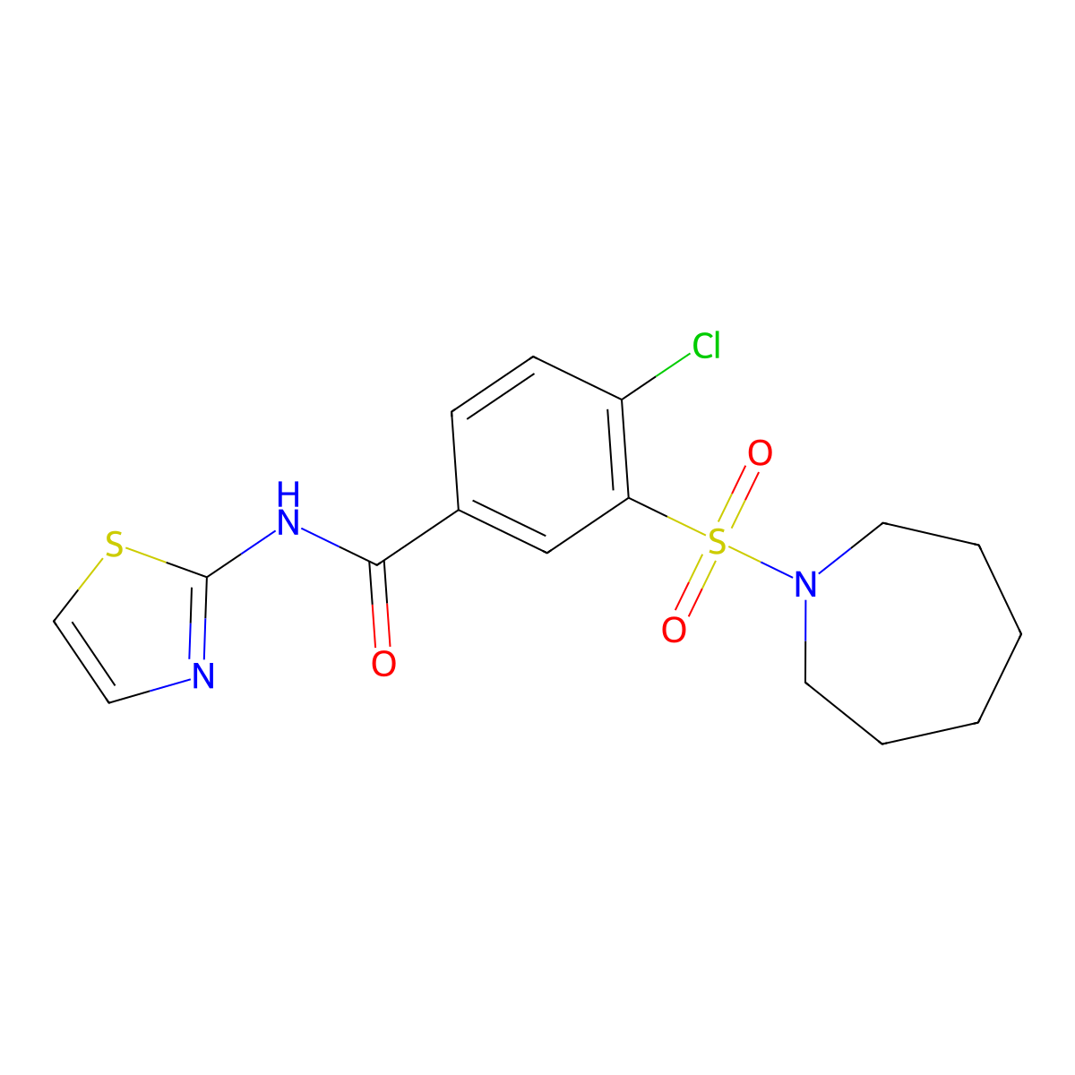 3-(azepan-1-ylsulfonyl)-4-chloro-N-(1,3-thiazol-2-yl)benzamide molecular structure, CAS 797015-31-7