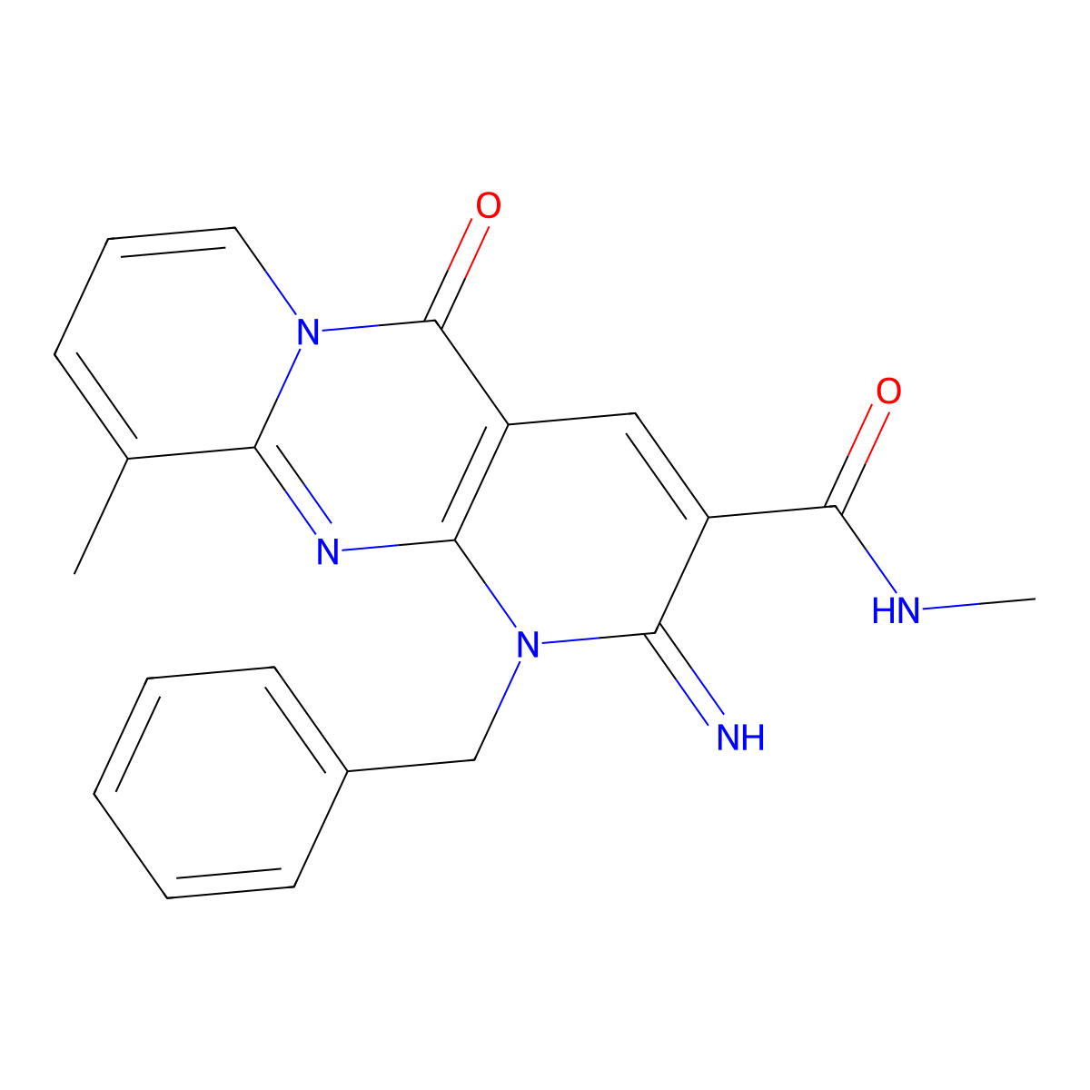 [2-imino-10-methyl-5-oxo-1-benzyl(1,6-dihydropyridino[2,3-d]pyridino[1,2-a]pyr imidin-3-yl)]-N-methylcarboxamide molecular structure, CAS 797017-63-1