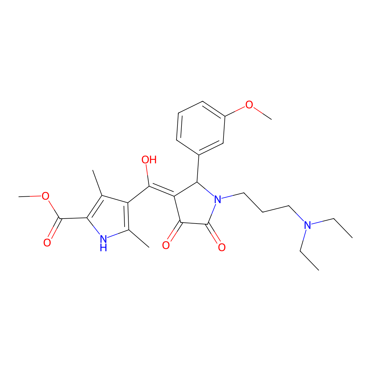 methyl 4-[[1-[3-(diethylamino)propyl]-2-(3-methoxyphenyl)-4,5-dioxopyrrolidin-3-ylidene]-hydroxymethyl]-3,5-dimethyl-1H-pyrrole-2-carboxylate molecular structure, CAS 797017-84-6