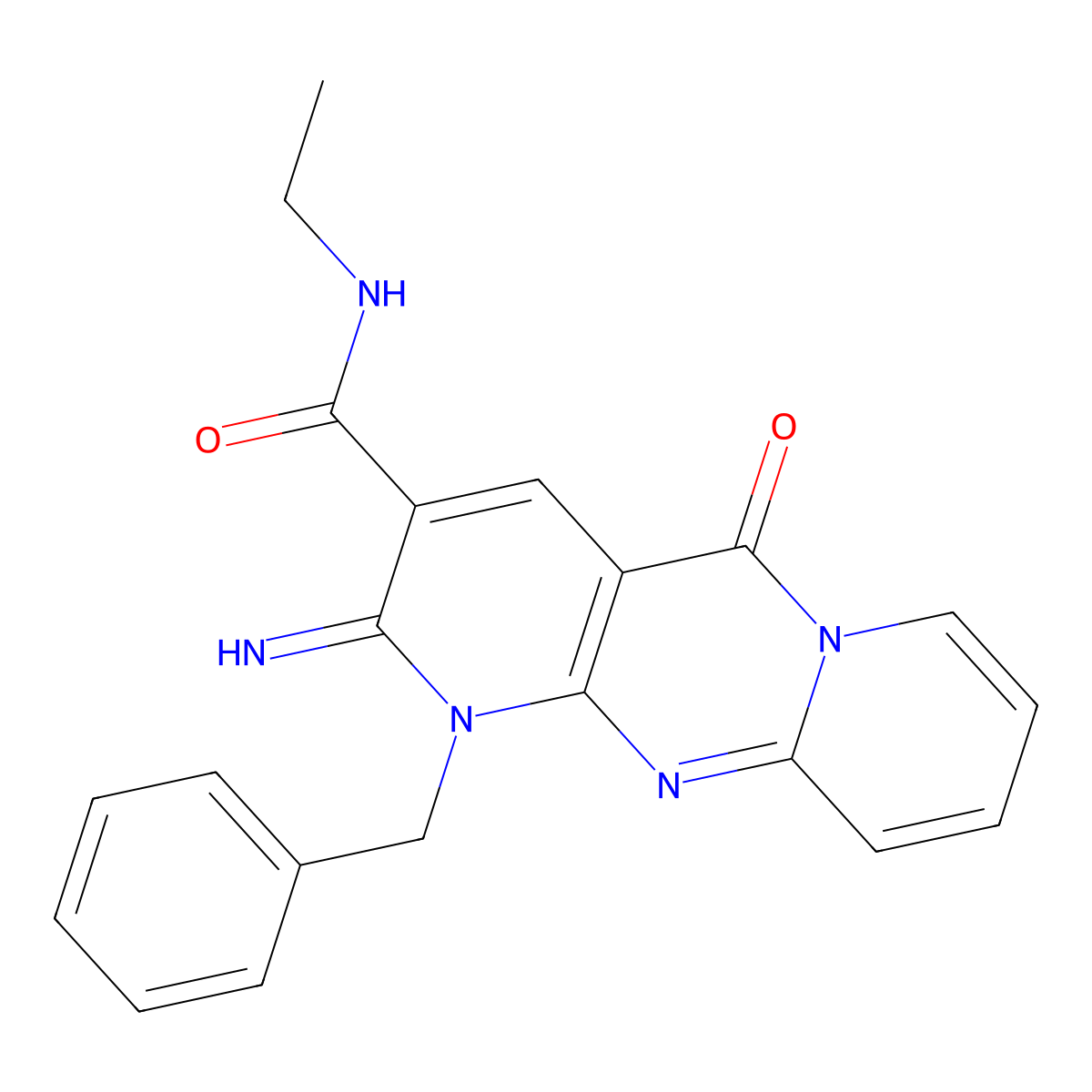N-ethyl[2-imino-5-oxo-1-benzyl(1,6-dihydropyridino[1,2-a]pyridino[2,3-d]pyrimi din-3-yl)]carboxamide molecular structure, CAS 797018-83-8