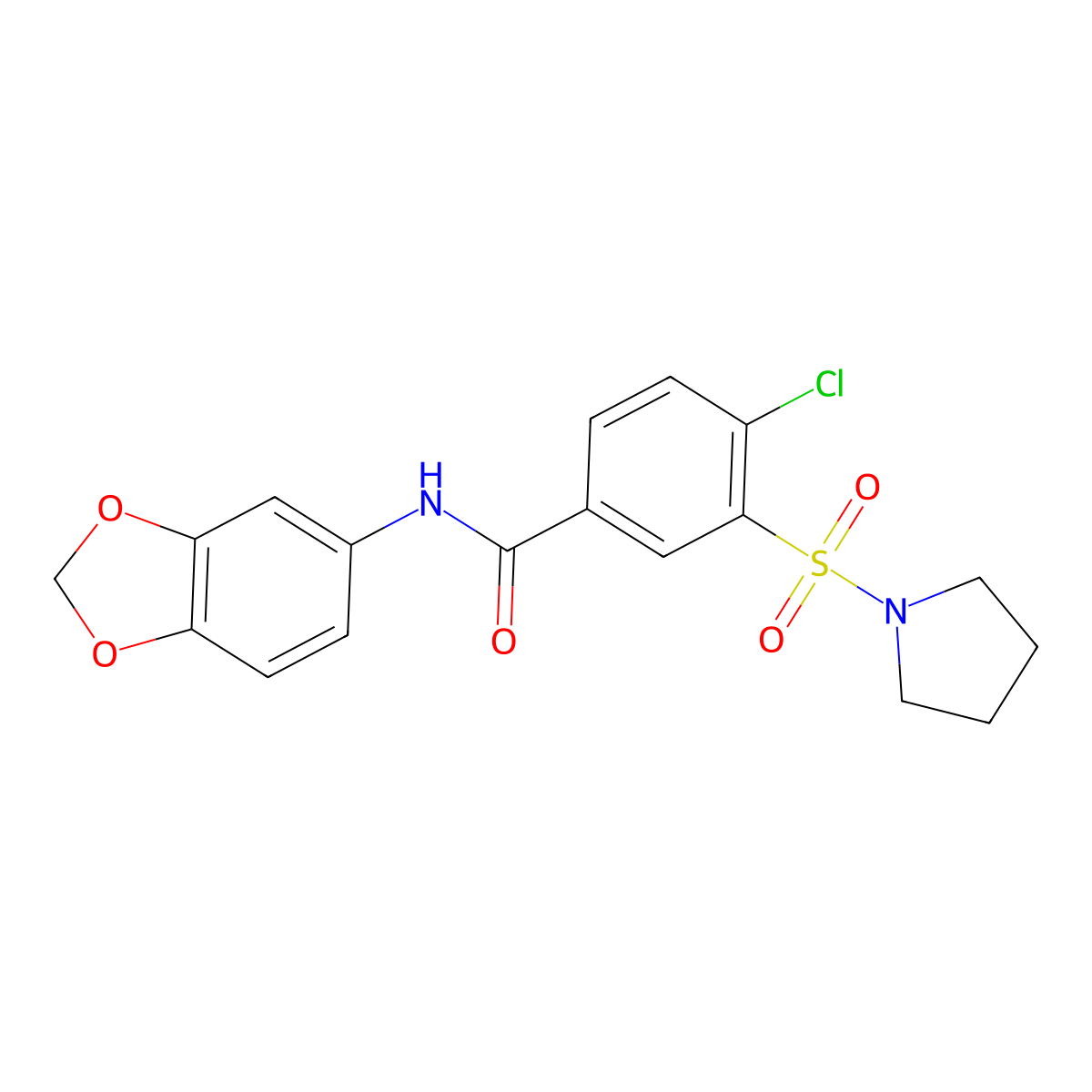 N-(1,3-benzodioxol-5-yl)-4-chloro-3-(pyrrolidin-1-ylsulfonyl)benzamide molecular structure, CAS 797020-15-6