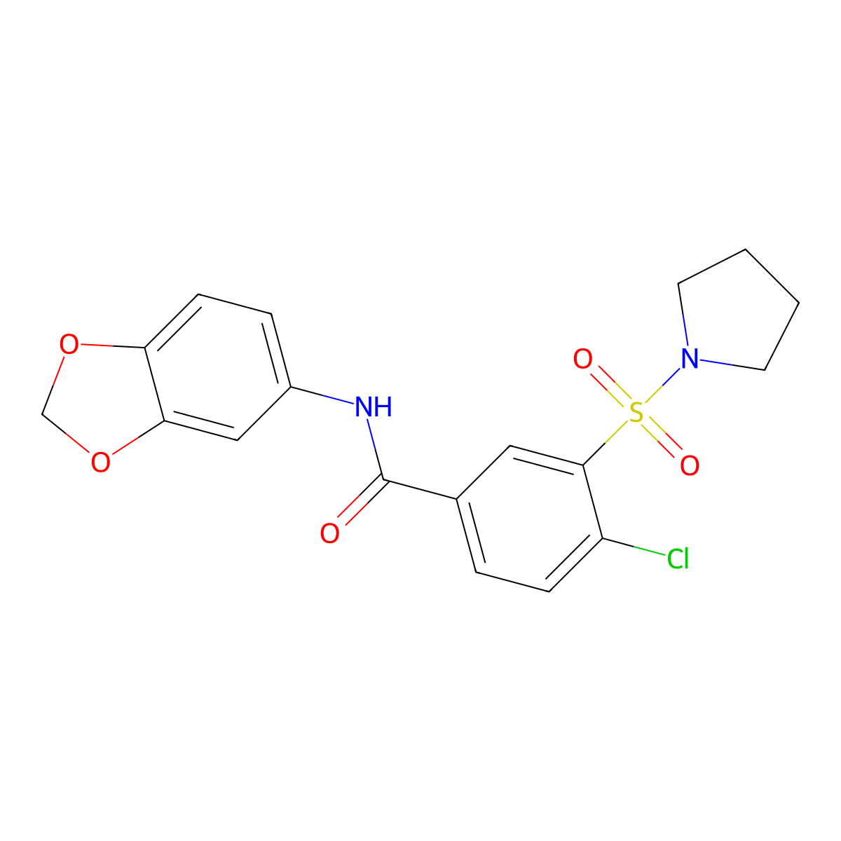 N-(1,3-benzodioxol-5-yl)-4-chloro-3-(pyrrolidin-1-ylsulfonyl)benzamide molecular structure, CAS 797020-15-6