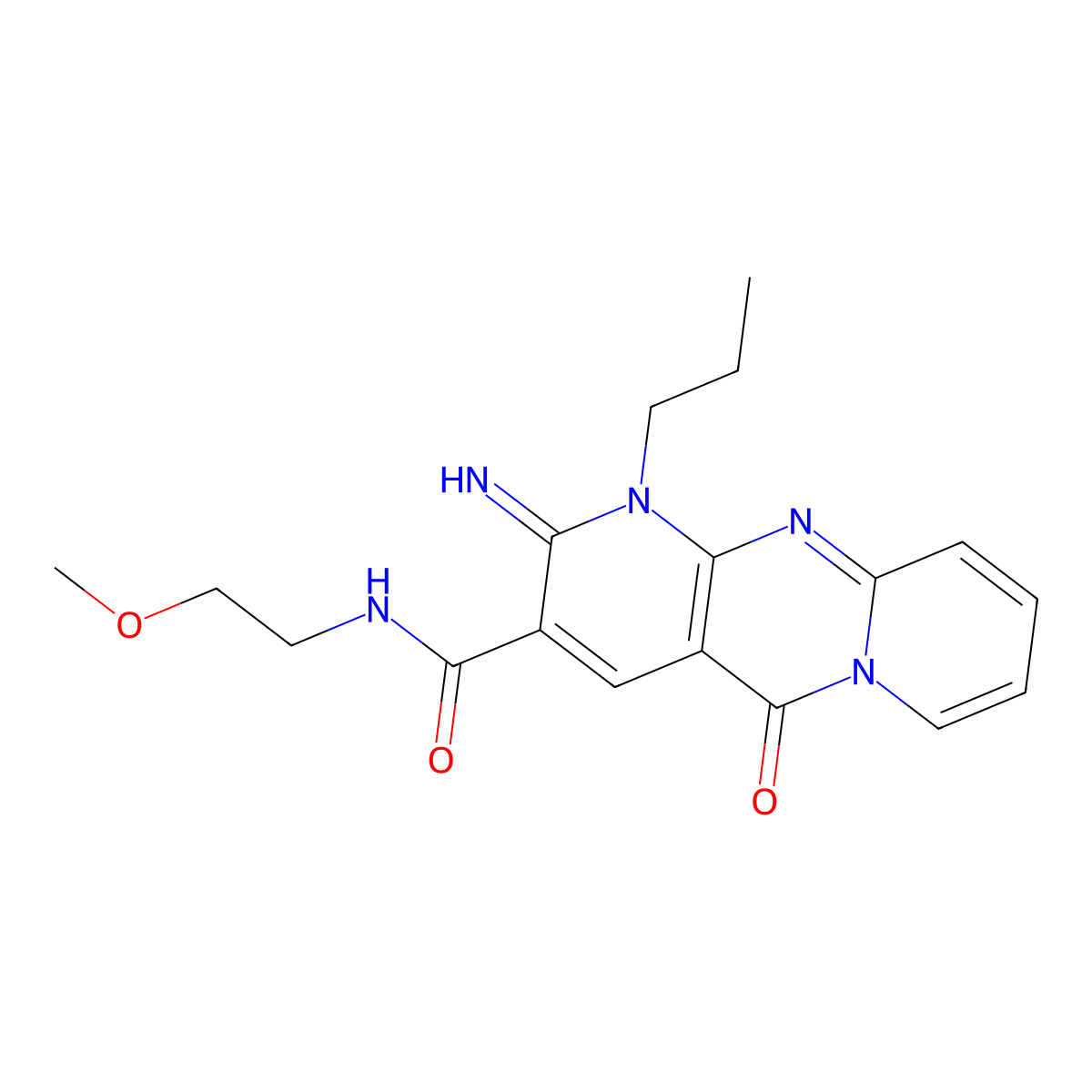 (2-imino-5-oxo-1-propyl(1,6-dihydropyridino[1,2-a]pyridino[2,3-d]pyrimidin-3-y l))-N-(2-methoxyethyl)carboxamide molecular structure, CAS 797020-97-4