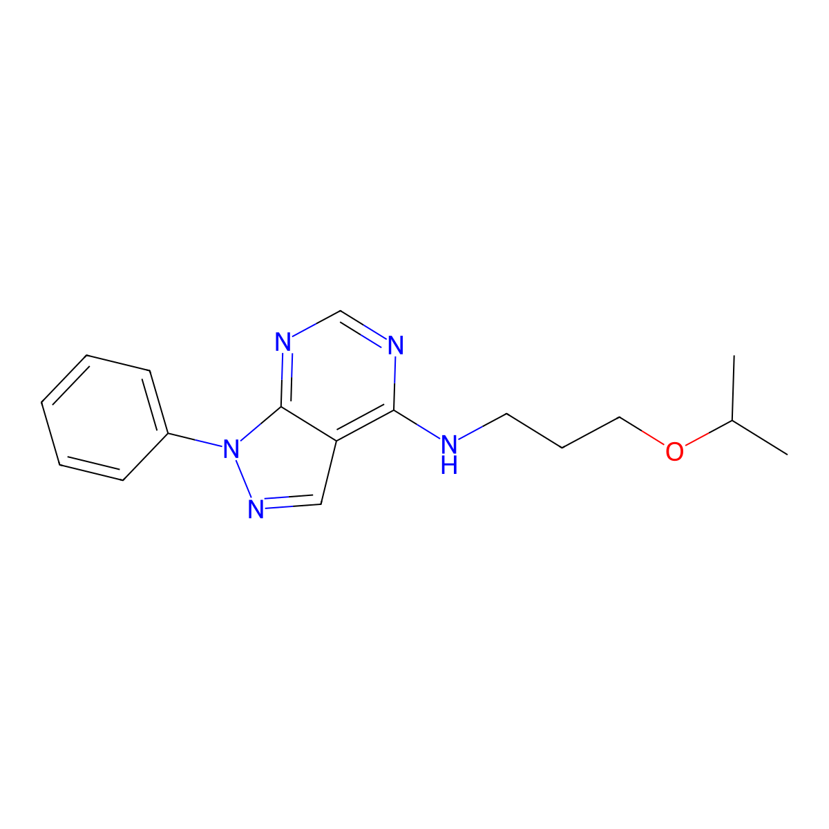 1-phenyl-N-(3-propan-2-yloxypropyl)-4-pyrazolo[3,4-d]pyrimidinamine molecular structure, CAS 797021-21-7